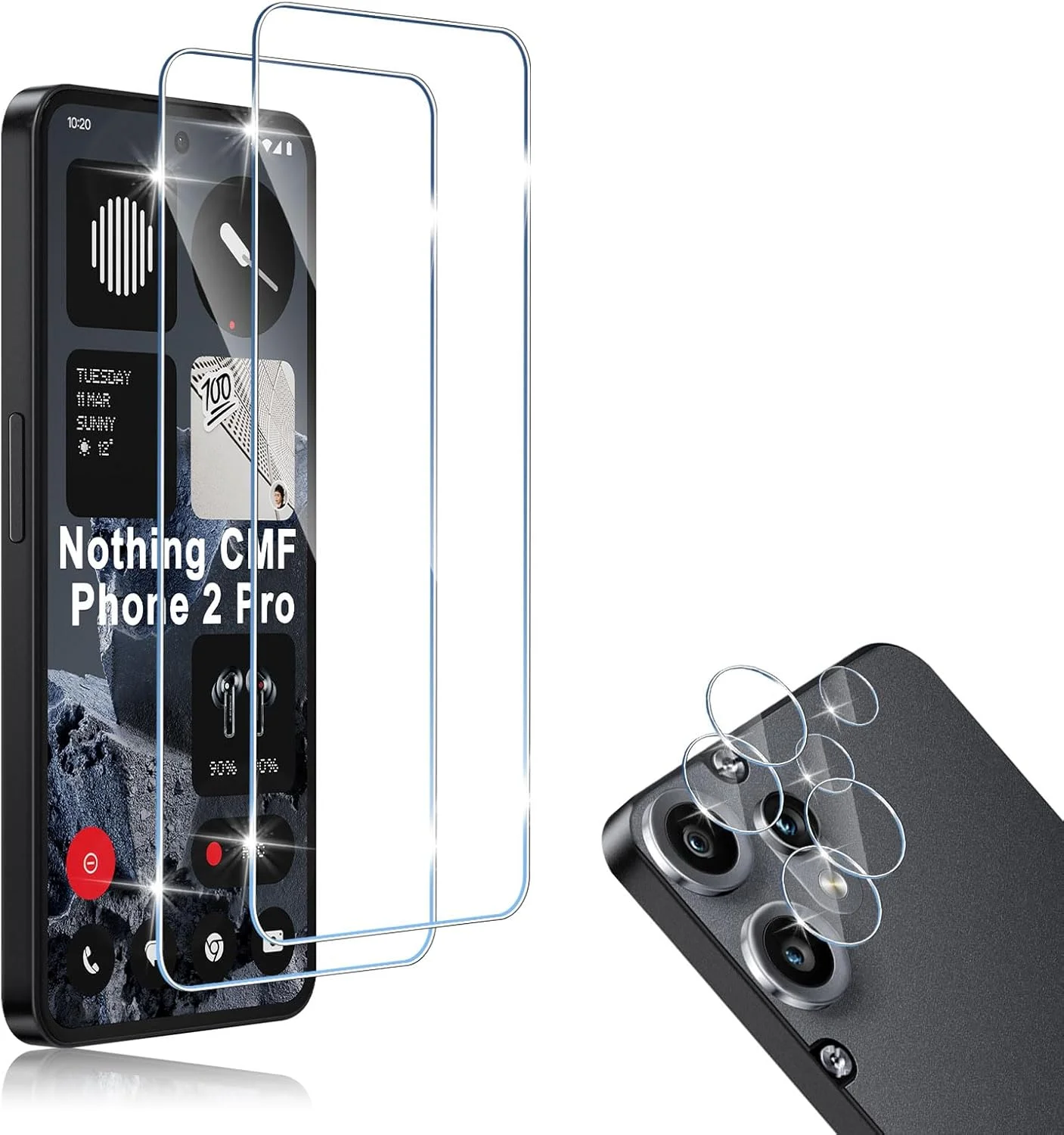محافظ صفحه نمایش HidWee سازگار با Nothing CMF Phone 2 Pro، 2 عدد شیشه محافظ صفحه و 2 عدد فیلم محافظ دوربین، شیشه محافظ ضد خش با سختی 9H، صفحه نمایش HD