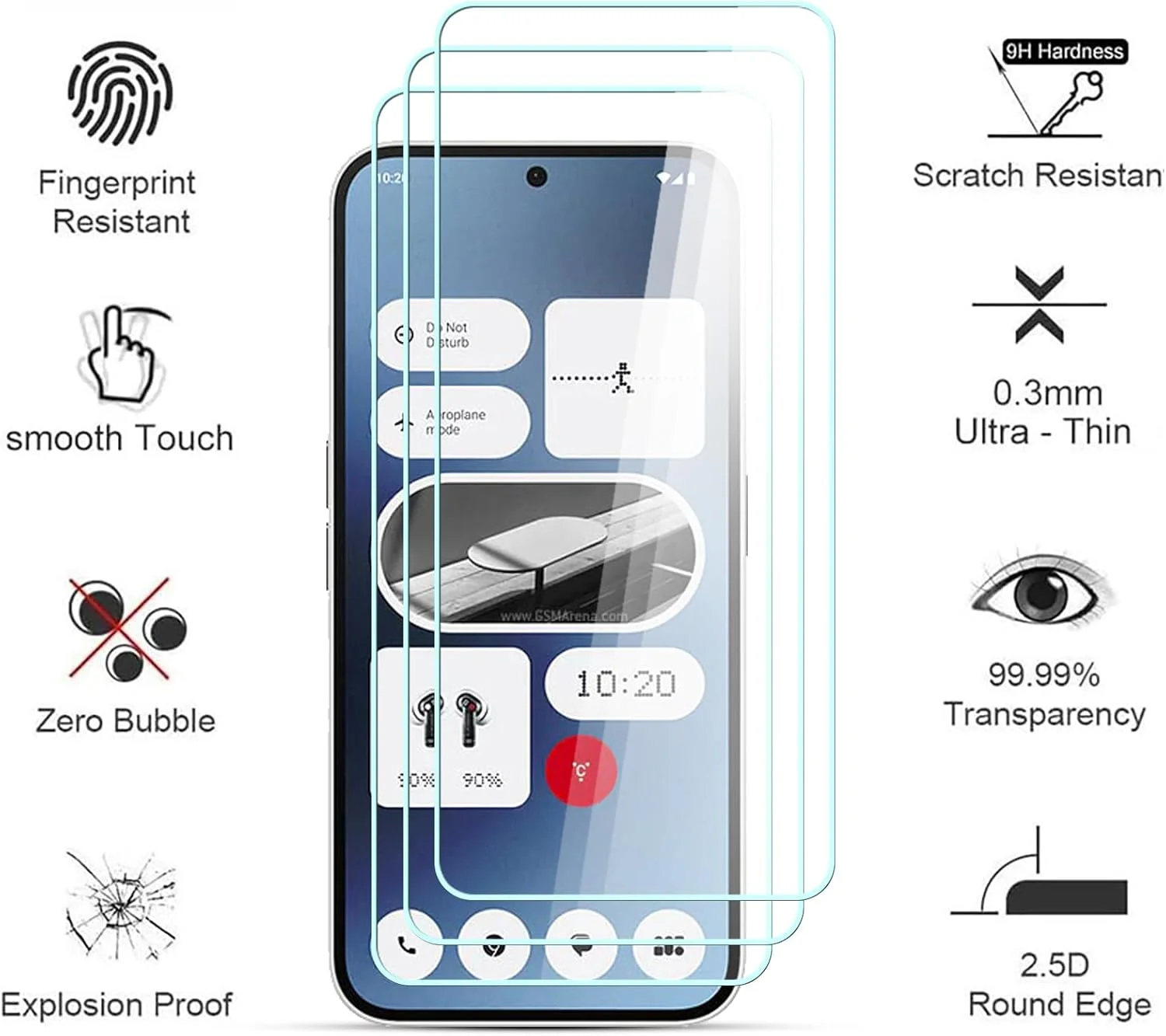 محافظ صفحه نمایش شیشه ای تمپرد AYSOW برای ناتینگ فون (2a)، شیشه ممتاز 0.3 میلی متر با سختی 9H، فیلم 2.5D، ضد خش، نصب آسان، محافظ صفحه نمایش برای ناتینگ فون (2a) [بسته 3 عددی]