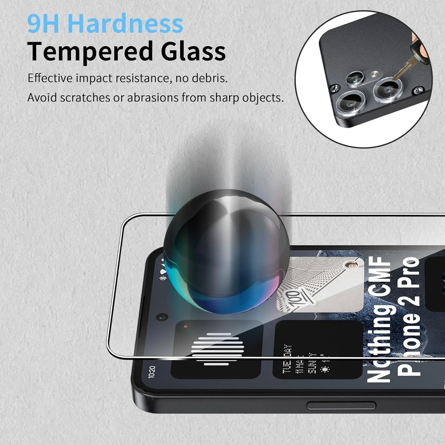 محافظ صفحه نمایش HidWee سازگار با Nothing CMF Phone 2 Pro، 2 عدد شیشه محافظ صفحه و 2 عدد فیلم محافظ دوربین، شیشه محافظ ضد خش با سختی 9H، صفحه نمایش HD