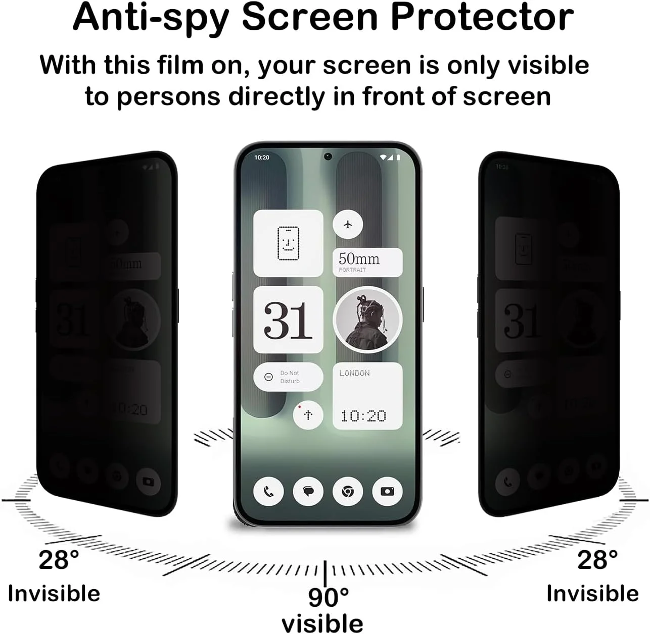 محافظ صفحه نمایش حریم خصوصی برای Nothing Phone 2a Plus [بسته 2 عددی]، فیلم شیشه ای حرارت دیده ضد جاسوسی، سختی 9H، ضد خش، ضد اثر انگشت، بدون حباب، محافظ صفحه نمایش ضد جاسوسی برای Nothing Phone (2a) Plus