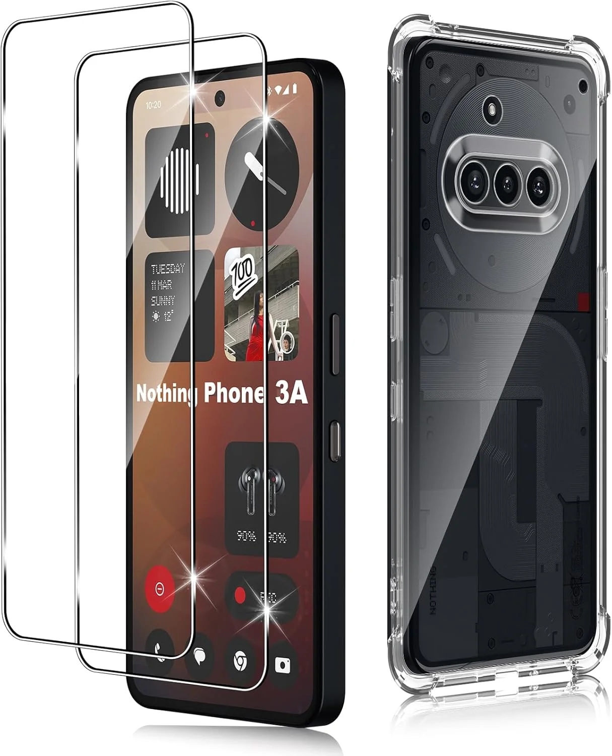 محافظ صفحه نمایش Haofun برای قاب Nothing Phone 3a، 2 عدد شیشه حرارت دیده و 1 قاب، شیشه حرارت دیده فوق العاده شفاف با سختی 9H، قاب باریک شفاف ضد زردی