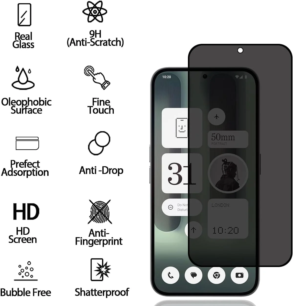 محافظ صفحه نمایش حریم خصوصی برای Nothing Phone 2a Plus [بسته 2 عددی]، فیلم شیشه ای حرارت دیده ضد جاسوسی، سختی 9H، ضد خش، ضد اثر انگشت، بدون حباب، محافظ صفحه نمایش ضد جاسوسی برای Nothing Phone (2a) Plus