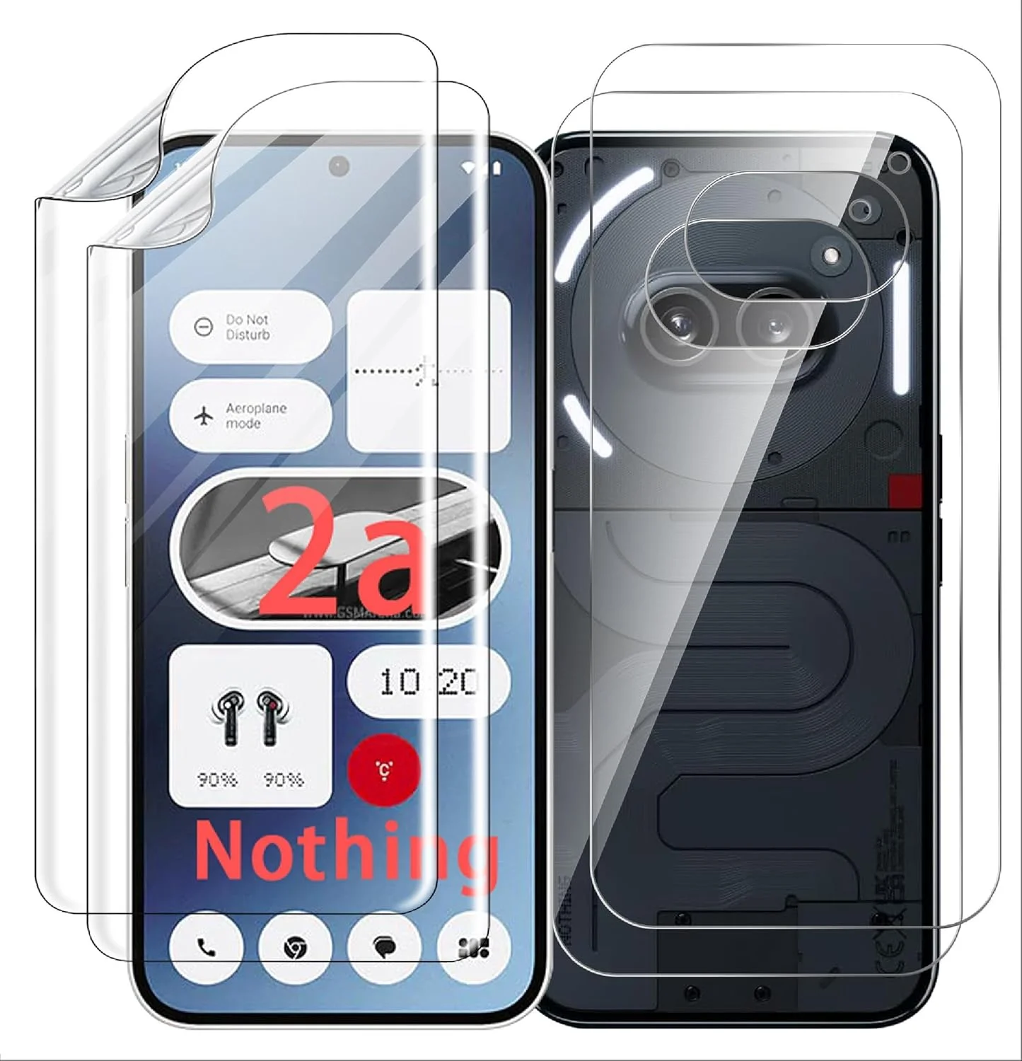 محافظ صفحه نمایش [2+2 عددی] سازگار با ناتینگ فون 2a پلاس/2a به همراه محافظ پشت، TPU انعطاف پذیر، فوق العاده نازک، سازگار با کاور، مقاوم در برابر خراش