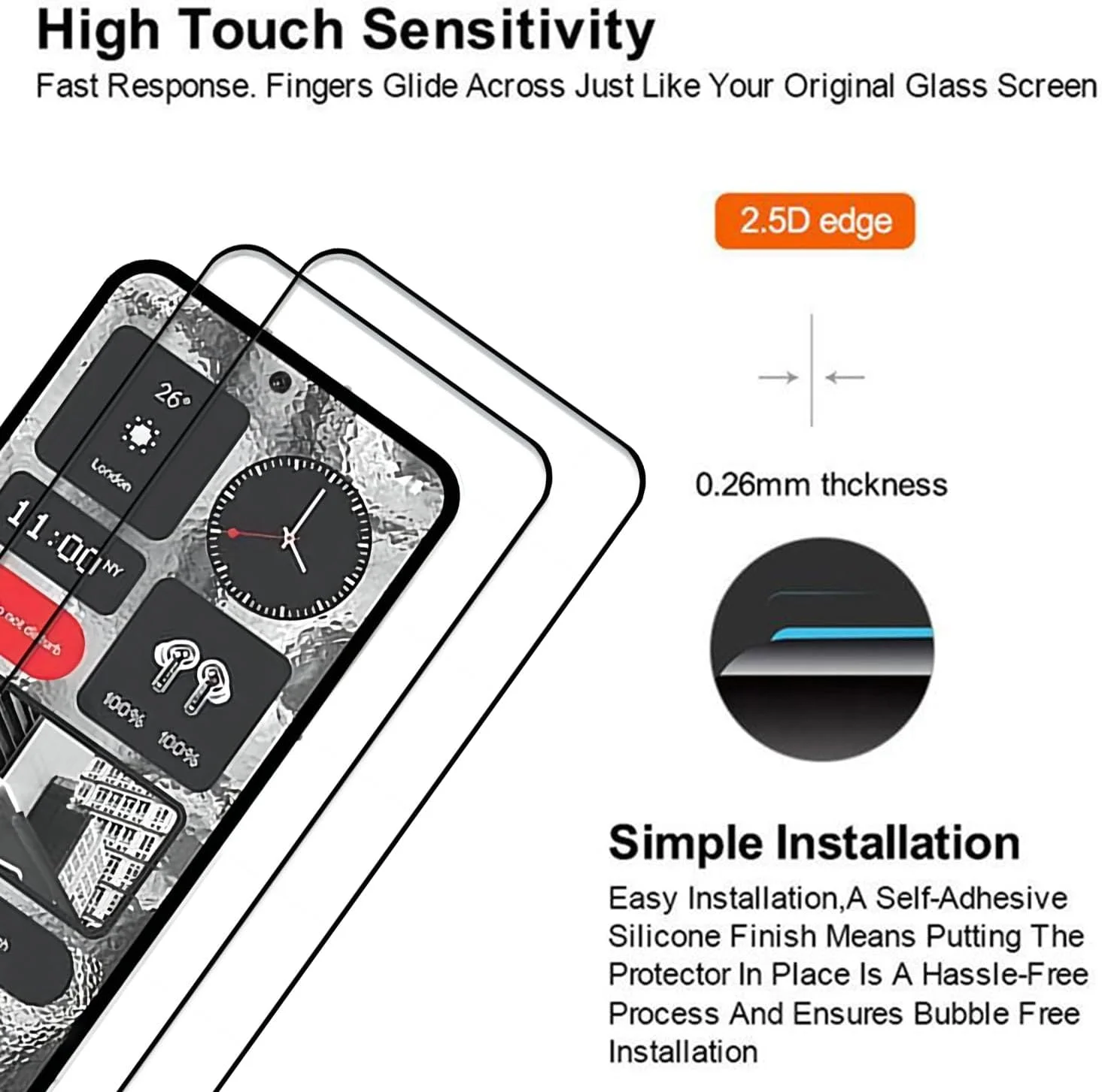 محافظ صفحه نمایش SEIAIYG برای Nothing Phone 2a، [2 عدد] فیلم محافظ صفحه نمایش شیشه ای حرارت دیده منحنی 3D [شفاف HD] [سختی 9H] [سازگار با قاب] برای Nothing Phone 2a