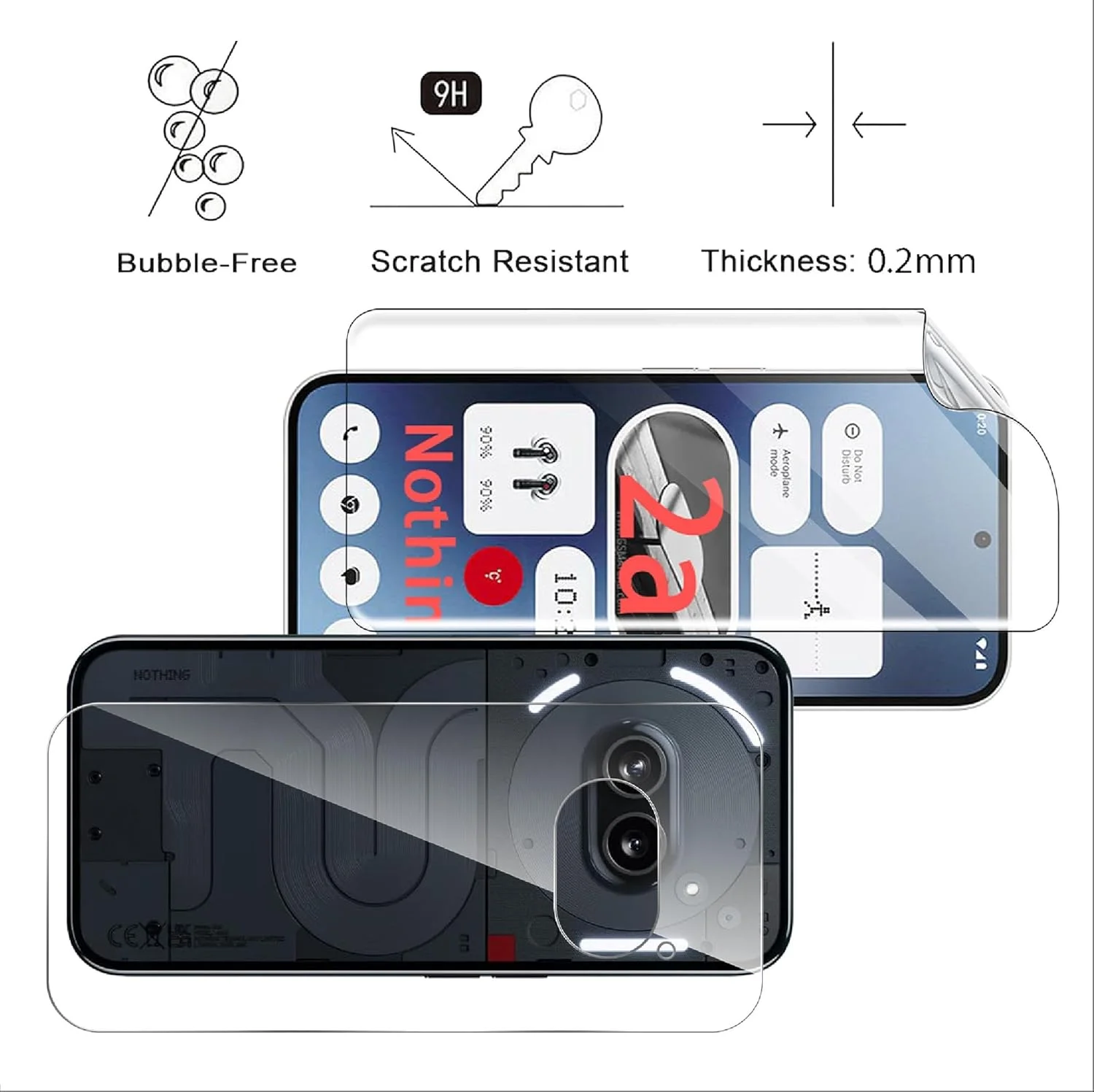 محافظ صفحه نمایش [2+2 عددی] سازگار با ناتینگ فون 2a پلاس/2a به همراه محافظ پشت، TPU انعطاف پذیر، فوق العاده نازک، سازگار با کاور، مقاوم در برابر خراش