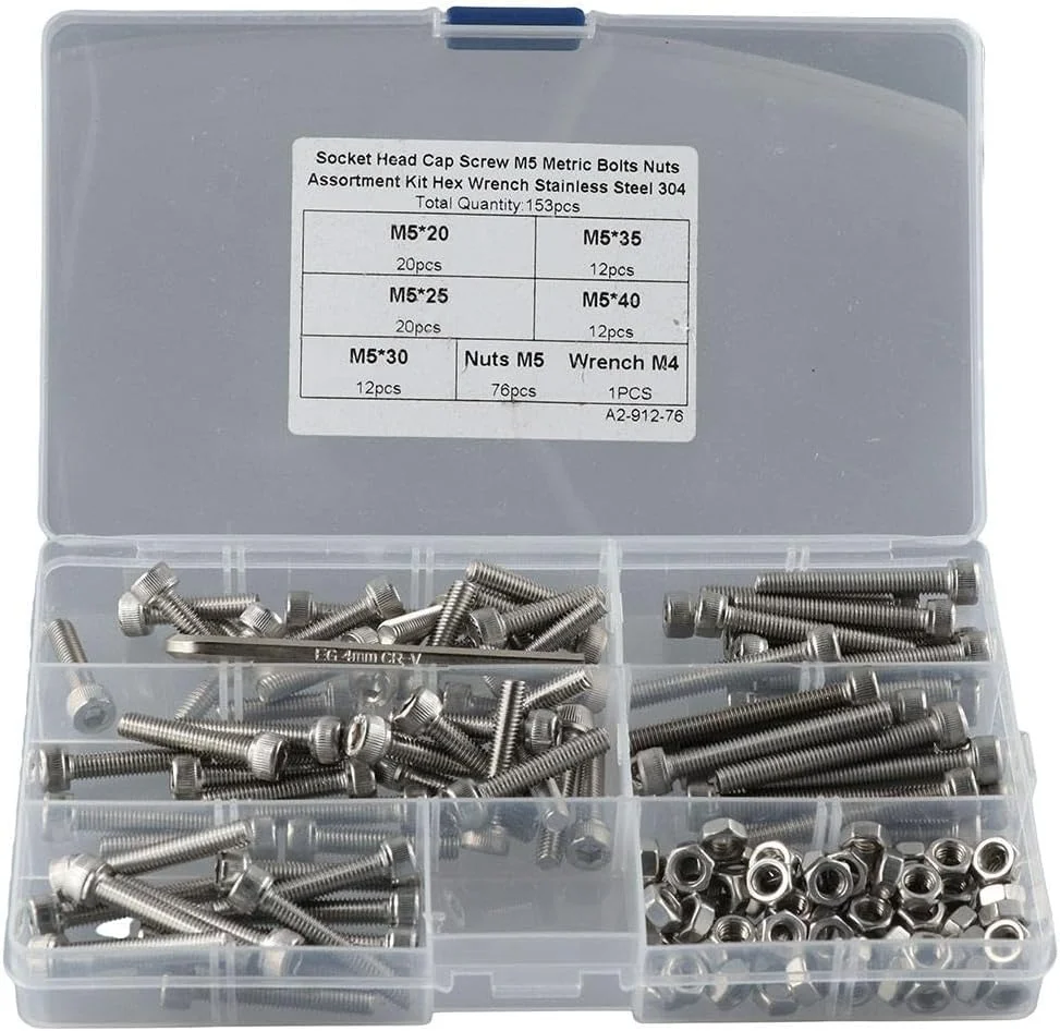 جعبه ترکیبی پیچ و مهره استیل ضد زنگ Upluckey شامل 153 قطعه پیچ سر استوانه ای M5، کیت مهره و پیچ متری، قطعات مکانیکی، مناسب برای نصب و تعمیر میز و صندلی جعبه ترکیبی پیچ و مهره استیل ضد زنگ Upluckey شامل 153 قطعه پیچ سر استوانه ای M5، کیت مهره و پیچ متری، قطعات مکانیکی، مناسب برای نصب و تعمیر میز و صندلی