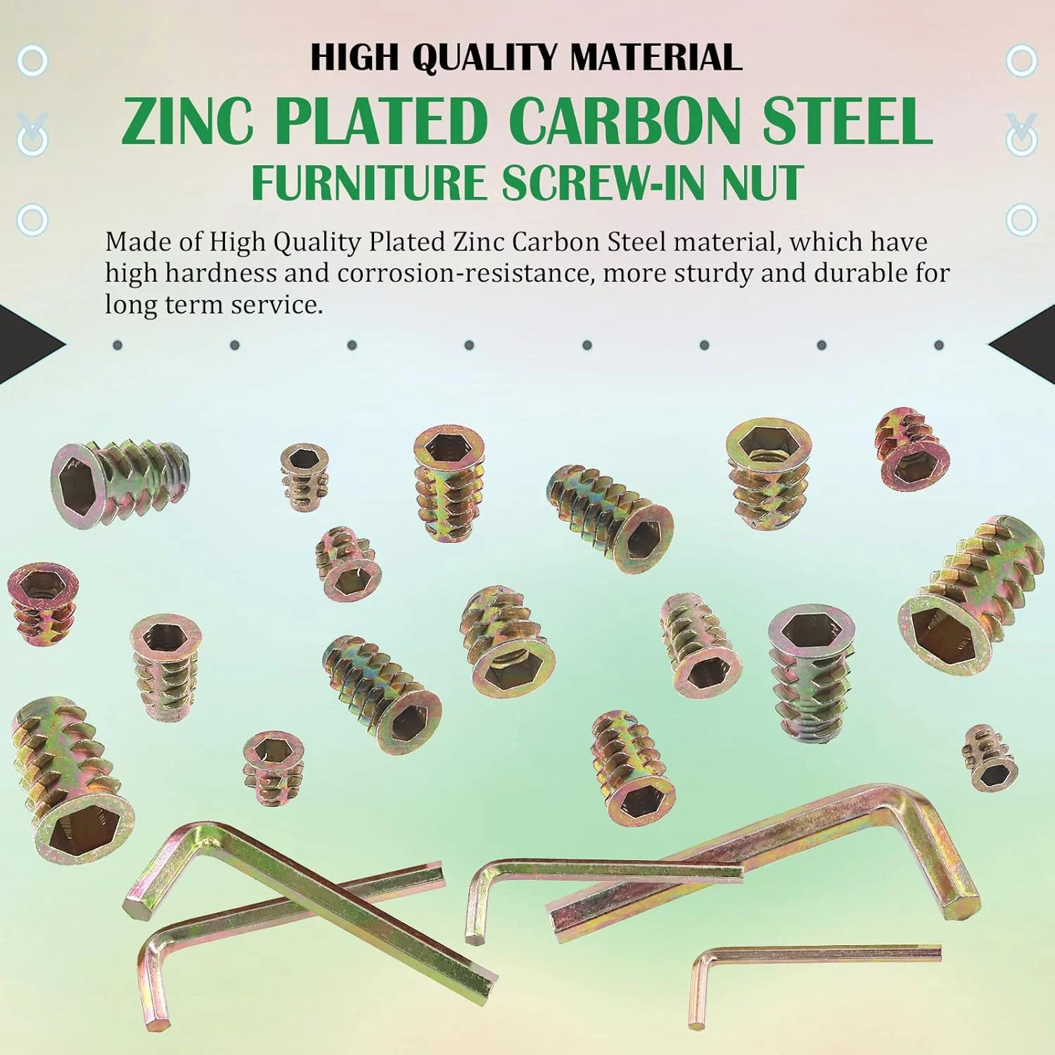 مجموعه 140 عددی مهره های رزوه ای روکش روی Keadic در 9 سایز M4 M5 M6 M8 M10 به همراه آچار آلن، مهره های چوبی با درایو شش گوش، اتصال دهنده پیچ و مهره برای مبلمان چوبی مجموعه 140 عددی مهره های رزوه ای روکش روی Keadic در 9 سایز M4 M5 M6 M8 M10 به همراه آچار آلن، مهره های چوبی با درایو شش گوش، اتصال دهنده پیچ و مهره برای مبلمان چوبی