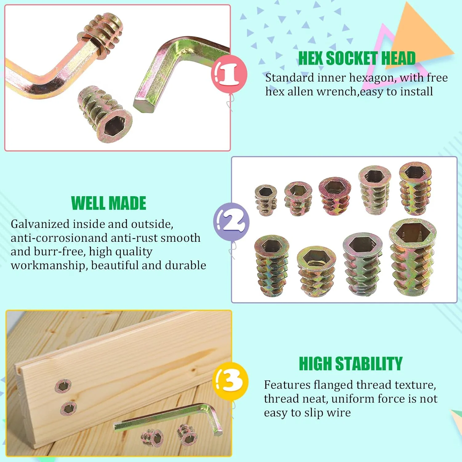 مجموعه 140 عددی مهره های رزوه ای روکش روی Keadic در 9 سایز M4 M5 M6 M8 M10 به همراه آچار آلن، مهره های چوبی با درایو شش گوش، اتصال دهنده پیچ و مهره برای مبلمان چوبی مجموعه 140 عددی مهره های رزوه ای روکش روی Keadic در 9 سایز M4 M5 M6 M8 M10 به همراه آچار آلن، مهره های چوبی با درایو شش گوش، اتصال دهنده پیچ و مهره برای مبلمان چوبی