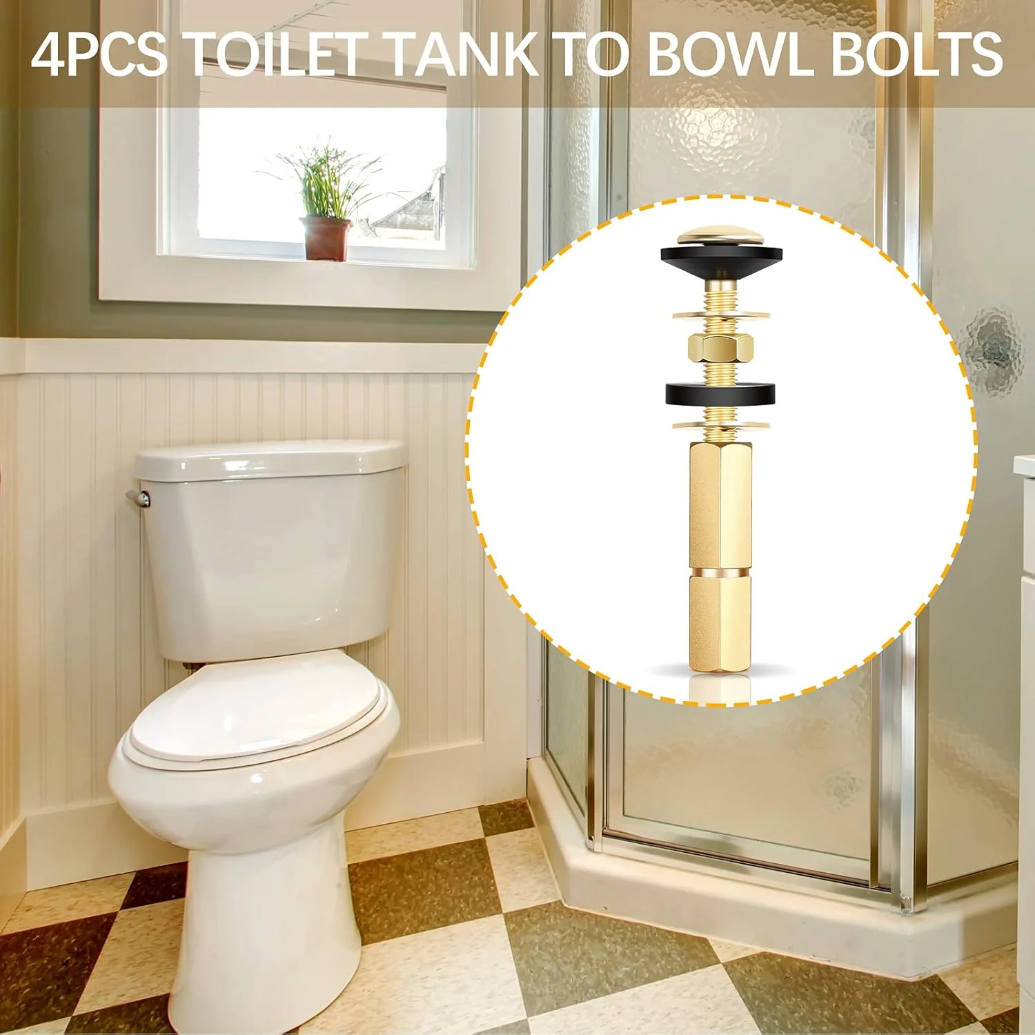 Hotop بسته 4 عددی کیت پیچ مخزن توالت به کاسه، فولاد ضد زنگ و روکش برنجی، پیچ های سنگین توالت ضد زنگ، مهره واشر با مهره های بلند، واشرهای لاستیکی دوبل برای پیچ های مخزن توالت و پیچ های صندلی Hotop بسته 4 عددی کیت پیچ مخزن توالت به کاسه، فولاد ضد زنگ و روکش برنجی، پیچ های سنگین توالت ضد زنگ، مهره واشر با مهره های بلند، واشرهای لاستیکی دوبل برای پیچ های مخزن توالت و پیچ های صندلی