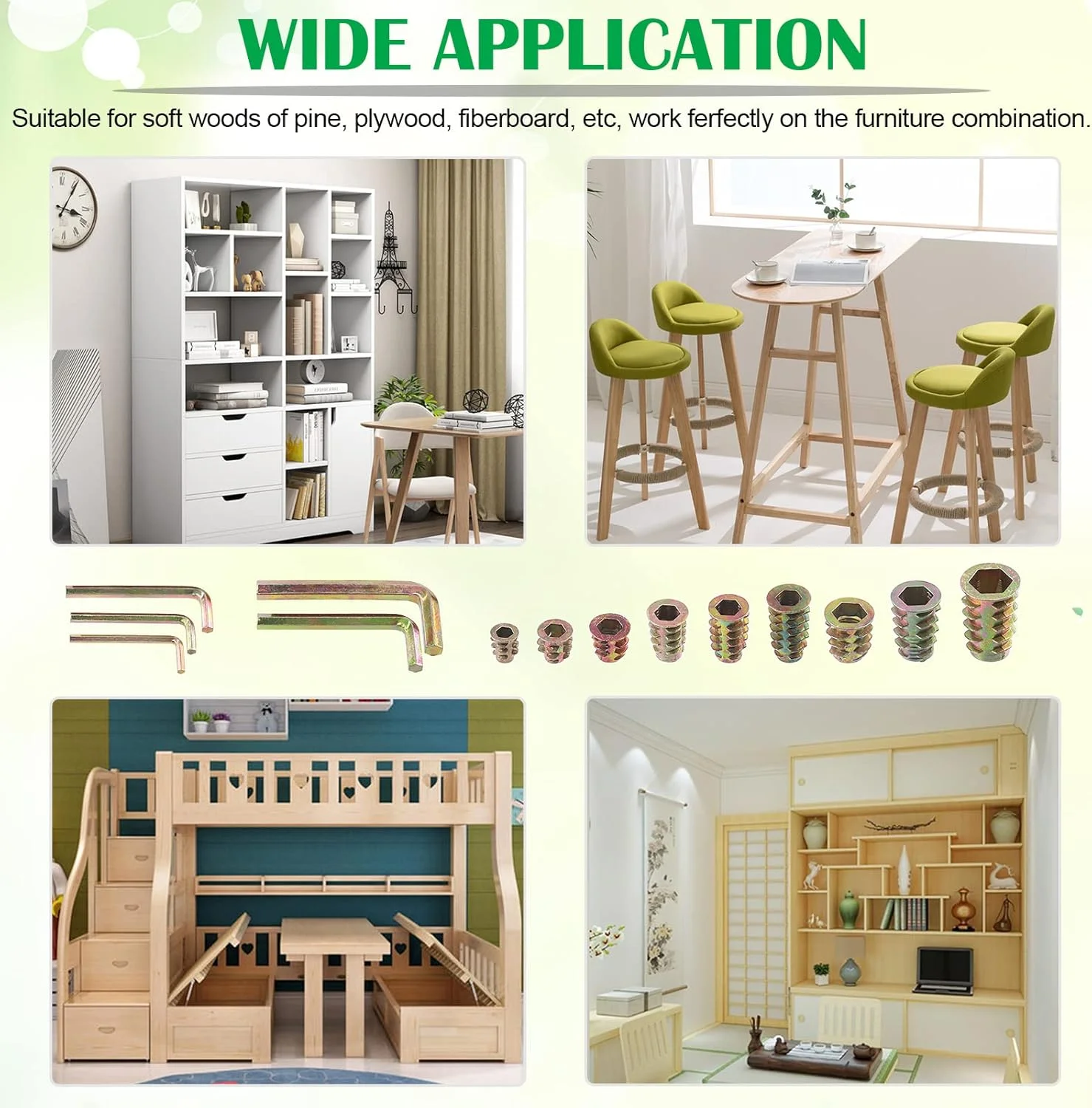 مجموعه 140 عددی مهره های رزوه ای روکش روی Keadic در 9 سایز M4 M5 M6 M8 M10 به همراه آچار آلن، مهره های چوبی با درایو شش گوش، اتصال دهنده پیچ و مهره برای مبلمان چوبی مجموعه 140 عددی مهره های رزوه ای روکش روی Keadic در 9 سایز M4 M5 M6 M8 M10 به همراه آچار آلن، مهره های چوبی با درایو شش گوش، اتصال دهنده پیچ و مهره برای مبلمان چوبی