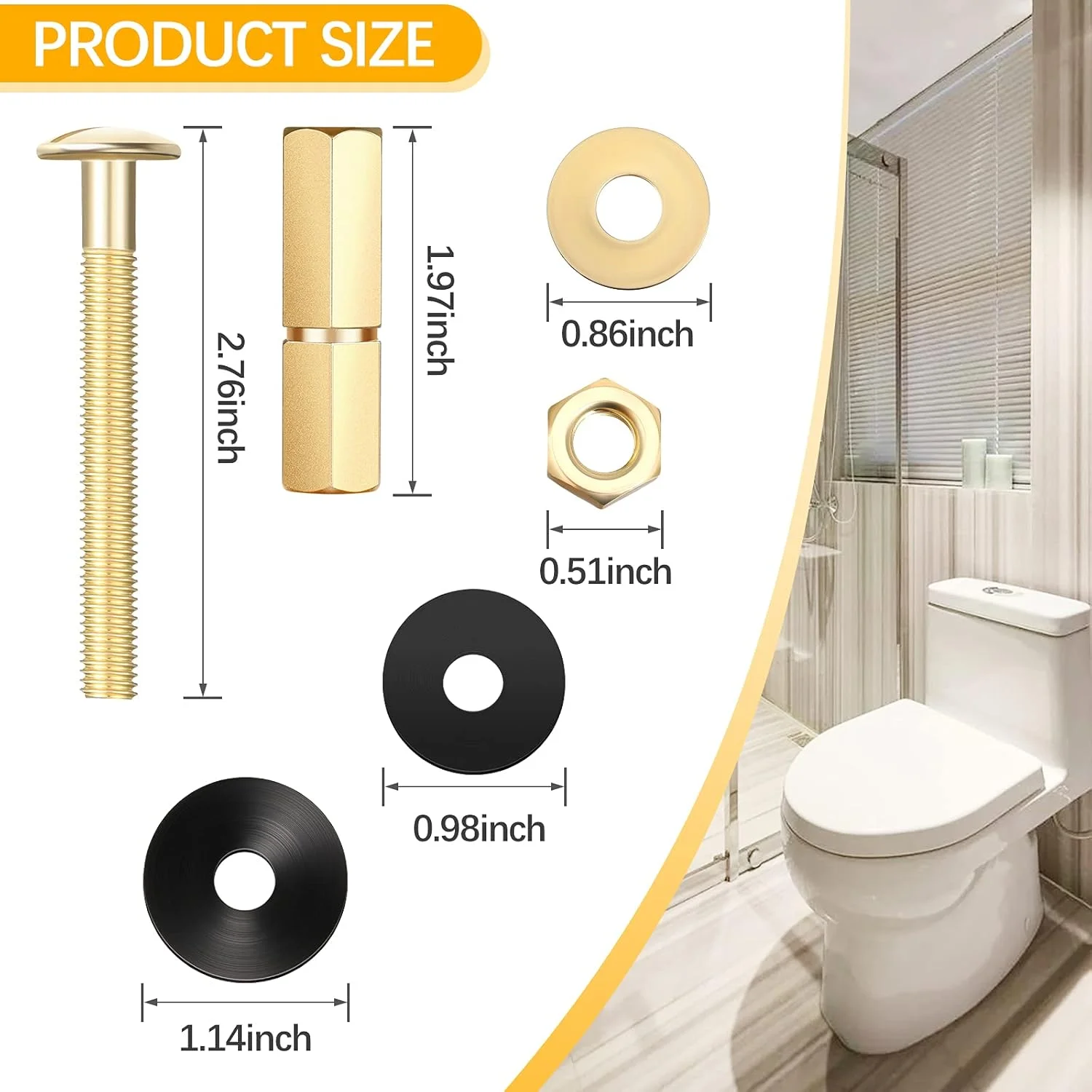 Hotop بسته 4 عددی کیت پیچ مخزن توالت به کاسه، فولاد ضد زنگ و روکش برنجی، پیچ های سنگین توالت ضد زنگ، مهره واشر با مهره های بلند، واشرهای لاستیکی دوبل برای پیچ های مخزن توالت و پیچ های صندلی Hotop بسته 4 عددی کیت پیچ مخزن توالت به کاسه، فولاد ضد زنگ و روکش برنجی، پیچ های سنگین توالت ضد زنگ، مهره واشر با مهره های بلند، واشرهای لاستیکی دوبل برای پیچ های مخزن توالت و پیچ های صندلی