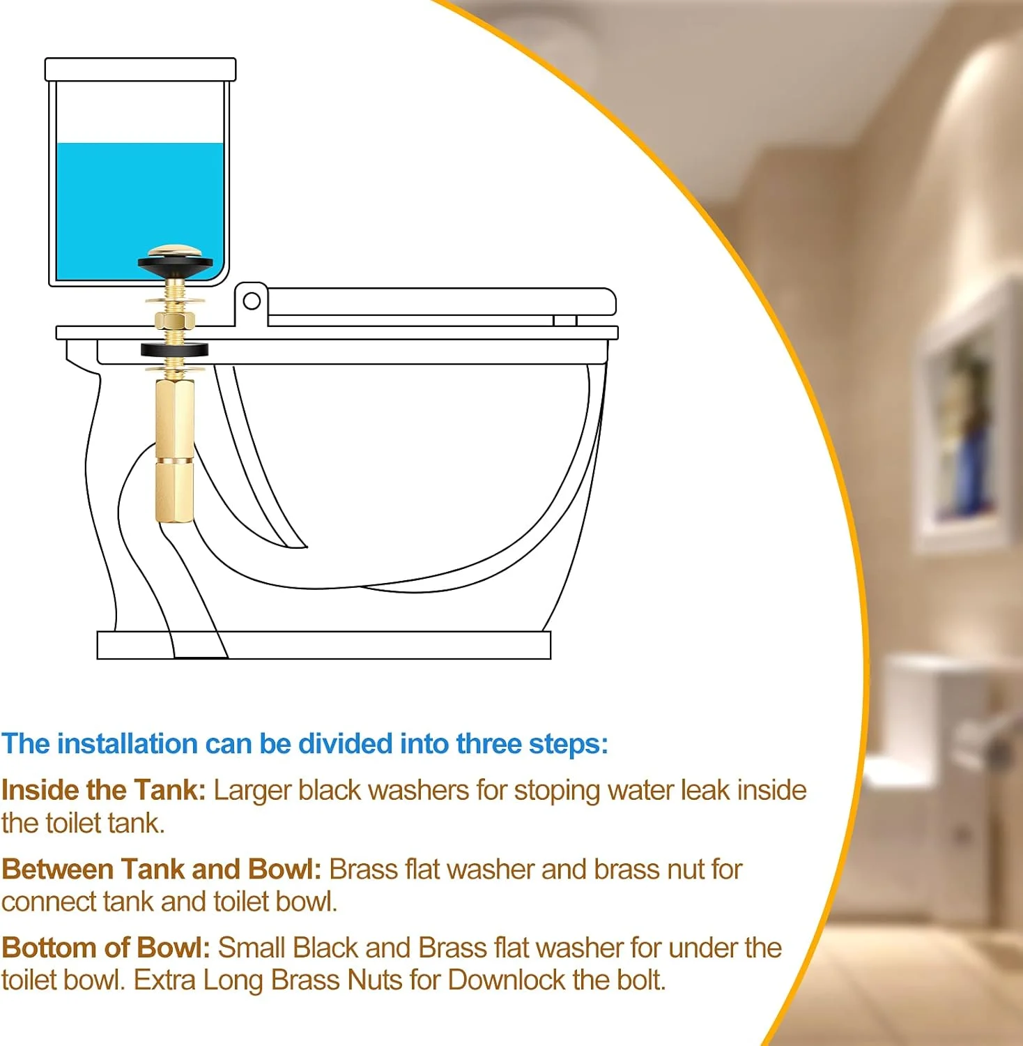 Hotop بسته 4 عددی کیت پیچ مخزن توالت به کاسه، فولاد ضد زنگ و روکش برنجی، پیچ های سنگین توالت ضد زنگ، مهره واشر با مهره های بلند، واشرهای لاستیکی دوبل برای پیچ های مخزن توالت و پیچ های صندلی Hotop بسته 4 عددی کیت پیچ مخزن توالت به کاسه، فولاد ضد زنگ و روکش برنجی، پیچ های سنگین توالت ضد زنگ، مهره واشر با مهره های بلند، واشرهای لاستیکی دوبل برای پیچ های مخزن توالت و پیچ های صندلی