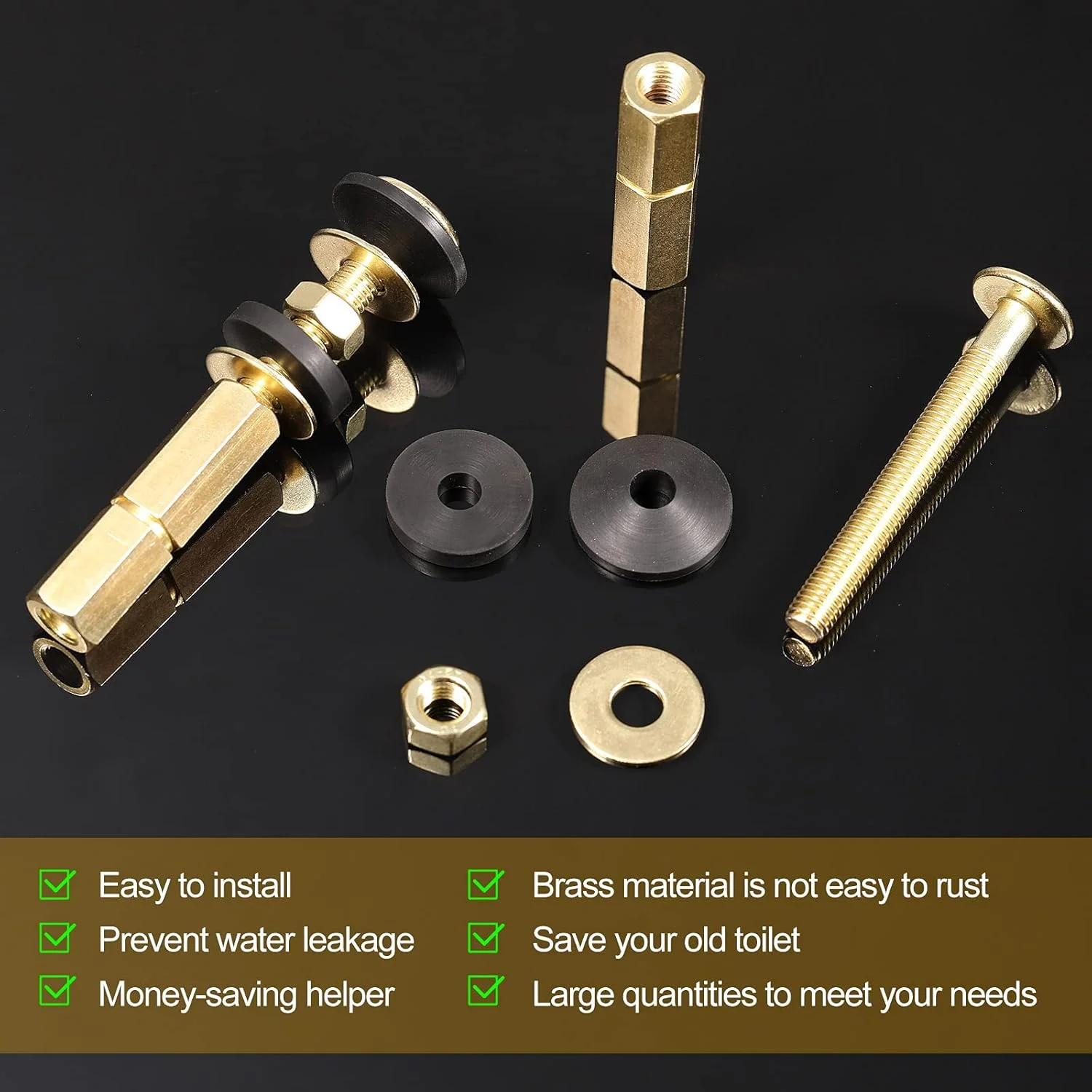 Hotop بسته 4 عددی کیت پیچ مخزن توالت به کاسه، فولاد ضد زنگ و روکش برنجی، پیچ های سنگین توالت ضد زنگ، مهره واشر با مهره های بلند، واشرهای لاستیکی دوبل برای پیچ های مخزن توالت و پیچ های صندلی Hotop بسته 4 عددی کیت پیچ مخزن توالت به کاسه، فولاد ضد زنگ و روکش برنجی، پیچ های سنگین توالت ضد زنگ، مهره واشر با مهره های بلند، واشرهای لاستیکی دوبل برای پیچ های مخزن توالت و پیچ های صندلی