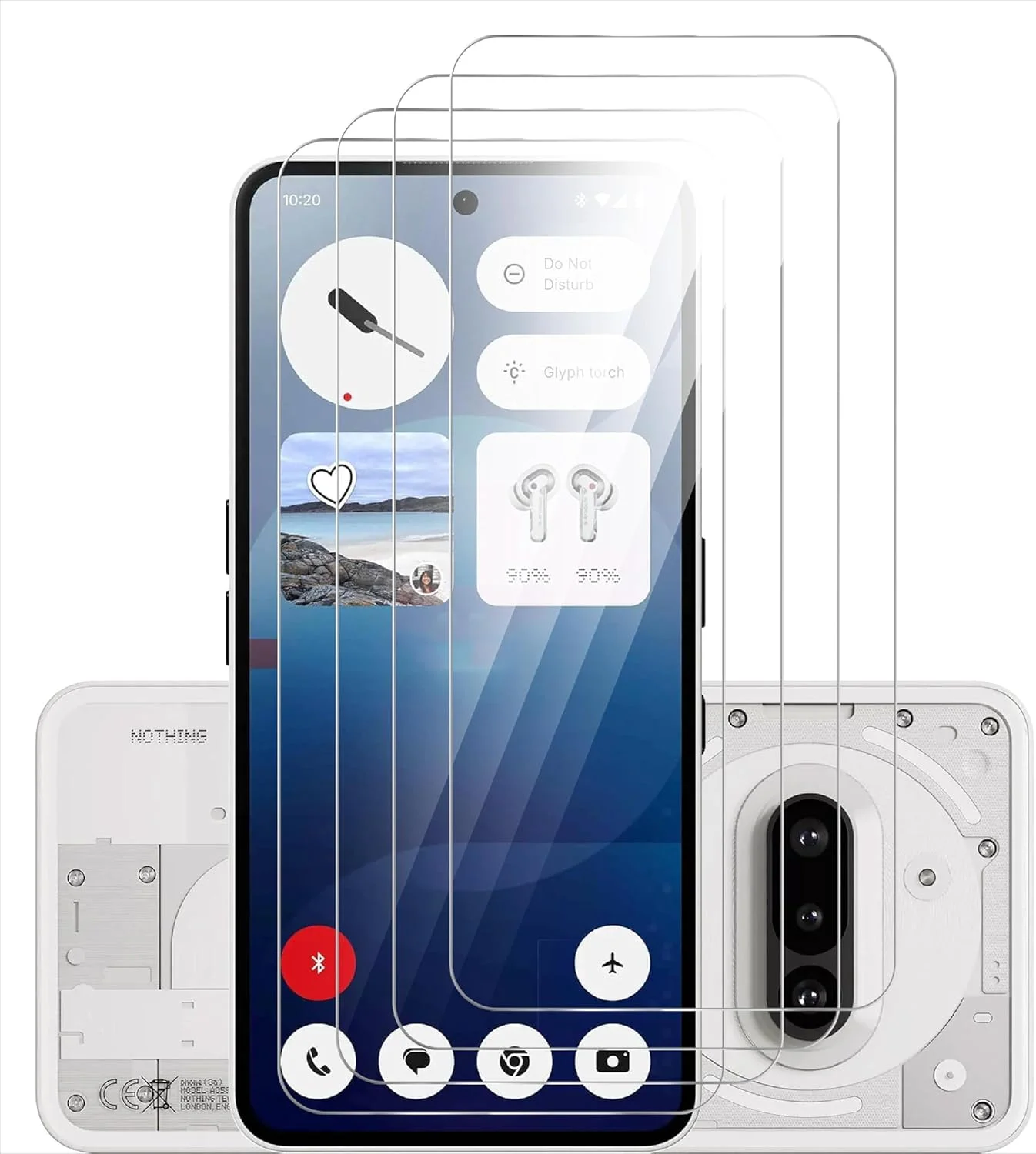 محافظ صفحه نمایش شیشه ای تمپرد سازگار با ناتینگ فون 3a (4 عدد)، شیشه با انتقال بالا، مقاوم در برابر خراش، سازگار با قاب