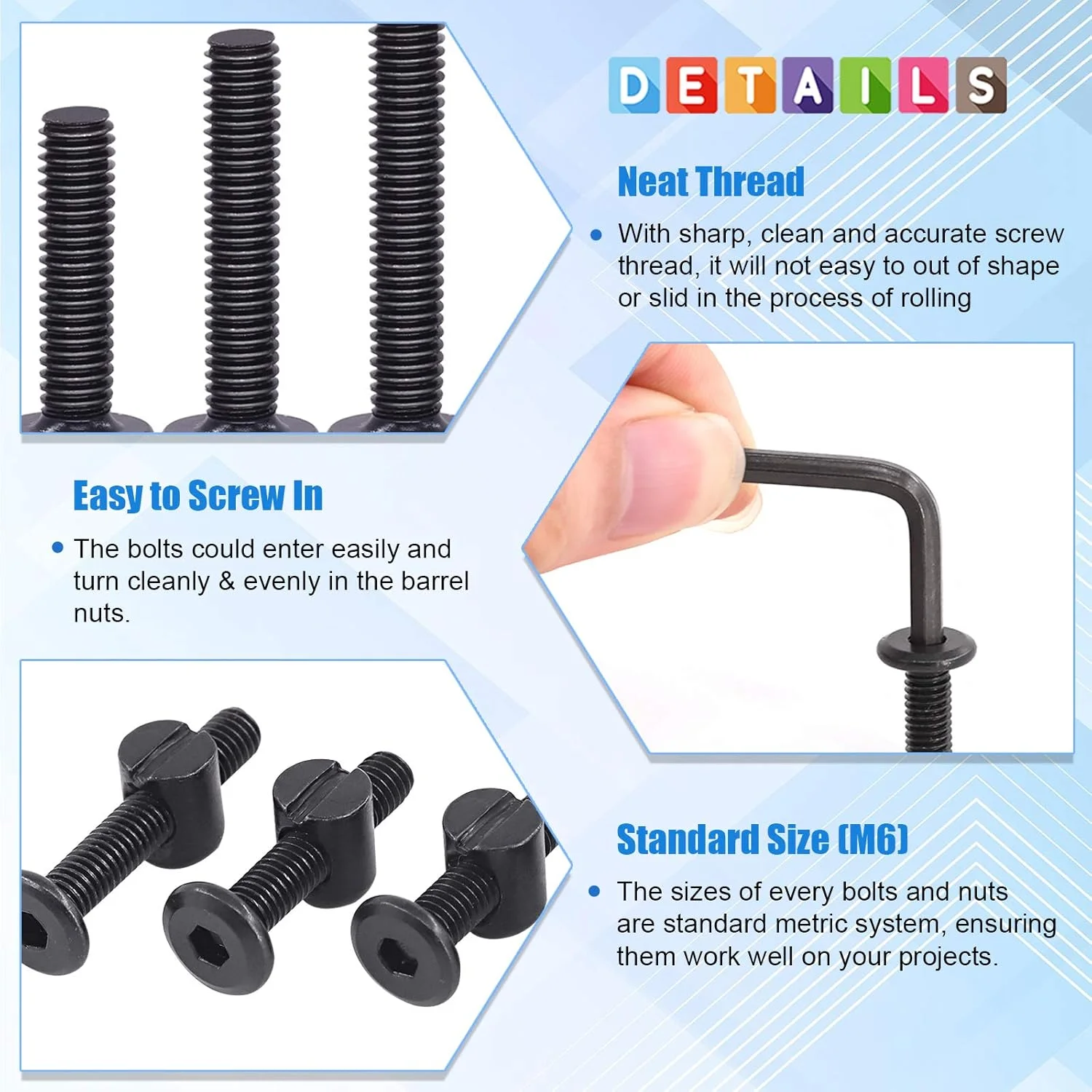 Glarks 141Pcs Baby Bed Crib Screws Hardware Replacement Kit, M6x15/ 25/35/ 45/55/ 65/ 75mm Black Hex Socket Cap Screws and Nuts Assortment Kit for Chair Table Cabinets Furniture Glarks 141Pcs Baby Bed Crib Screws Hardware Replacement Kit, M6x15/ 25/35/ 45/55/ 65/ 75mm Black Hex Socket Cap Screws and Nuts Assortment Kit for Chair Table Cabinets Furniture