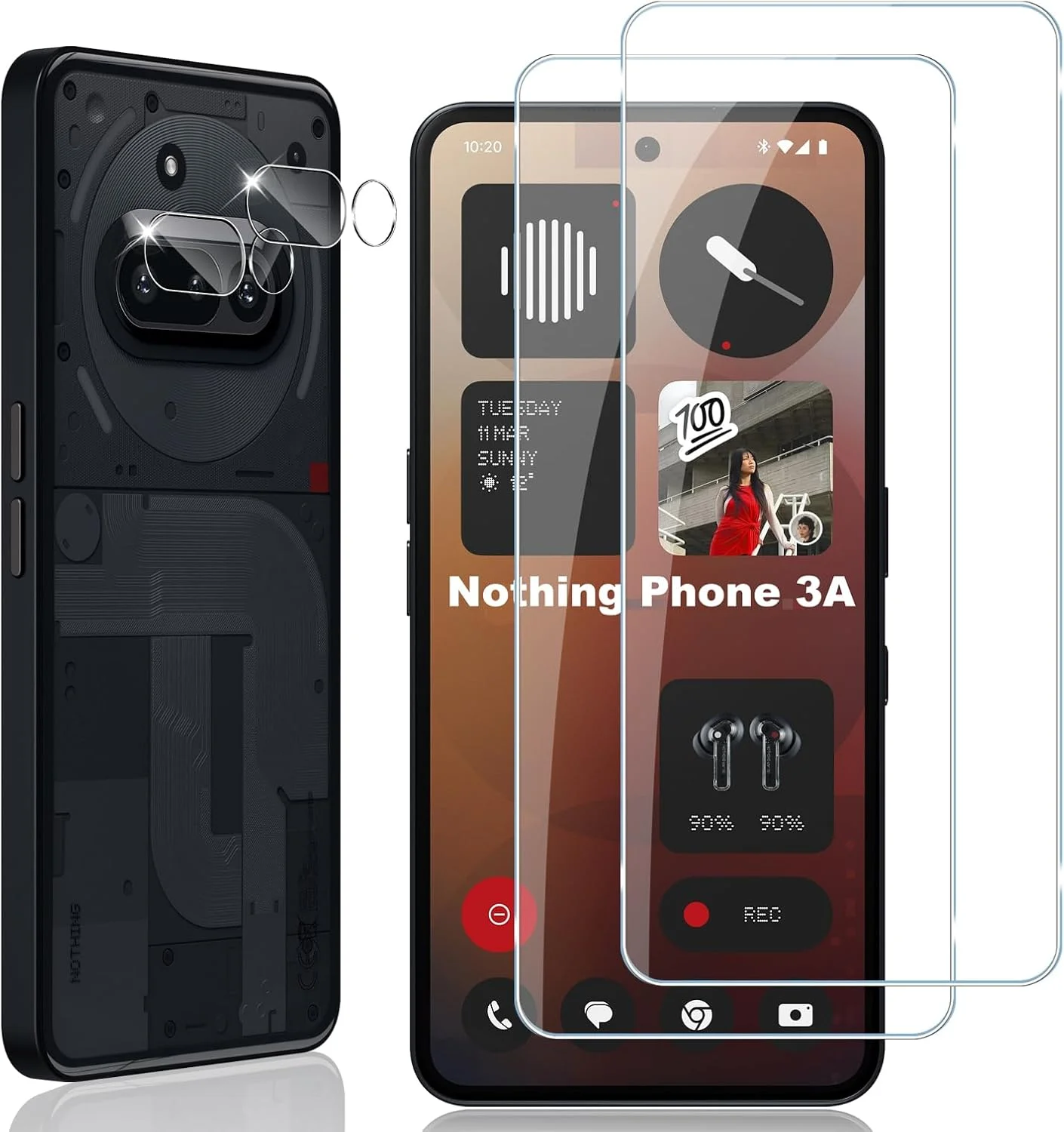 محافظ صفحه نمایش شیشه ای حرارت دیده Locofun برای ناتینگ فون 3A 5G، 2 عدد فیلم محافظ صفحه نمایش با 2 عدد محافظ دوربین عقب، فیلم لنز شیشه ای حرارت دیده فوق العاده HD با سختی 9H