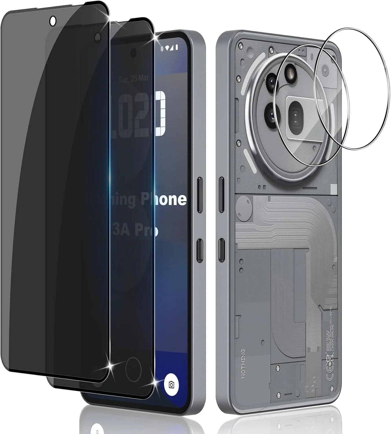 محافظ صفحه نمایش حریم خصوصی LiiLaa برای Nothing Phone 3a Pro، بسته 2 عددی فیلم محافظ صفحه نمایش شیشه ای حرارت دیده ضد جاسوسی و 2 عدد محافظ صفحه نمایش دوربین، فیلم حریم خصوصی با سختی 9H، فیلم حریم خصوصی مقاوم در برابر خراش