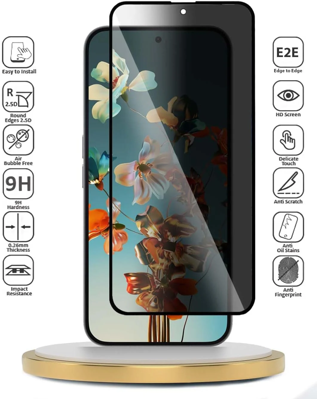 محافظ صفحه نمایش برای ناتینگ فون (2a) پلاس 5G 2024 (شیشه حرارت دیده تمام چسب پوشش کامل حریم خصوصی سری WTech Premium E2E - شفاف/مشکی)