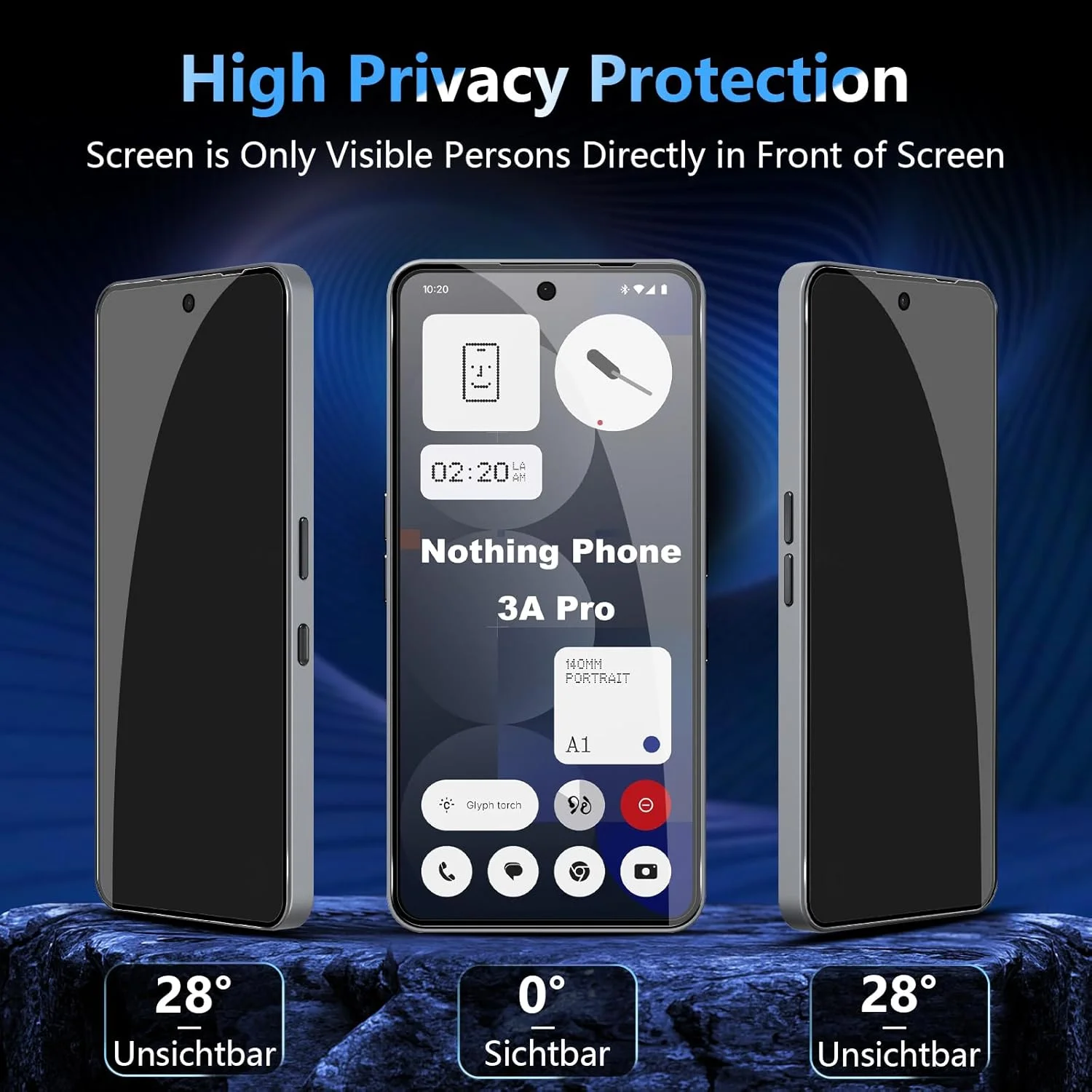 محافظ صفحه نمایش حریم خصوصی LiiLaa برای Nothing Phone 3a Pro، بسته 2 عددی فیلم محافظ صفحه نمایش شیشه ای حرارت دیده ضد جاسوسی و 2 عدد محافظ صفحه نمایش دوربین، فیلم حریم خصوصی با سختی 9H، فیلم حریم خصوصی مقاوم در برابر خراش