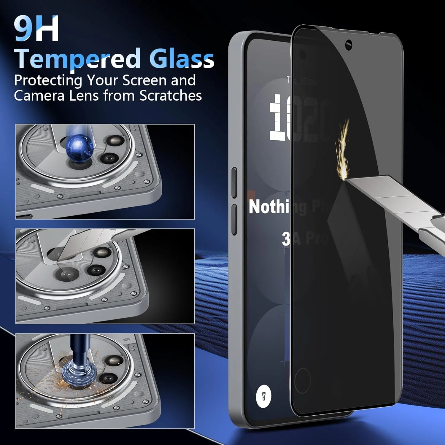 محافظ صفحه نمایش حریم خصوصی LiiLaa برای Nothing Phone 3a Pro، بسته 2 عددی فیلم محافظ صفحه نمایش شیشه ای حرارت دیده ضد جاسوسی و 2 عدد محافظ صفحه نمایش دوربین، فیلم حریم خصوصی با سختی 9H، فیلم حریم خصوصی مقاوم در برابر خراش