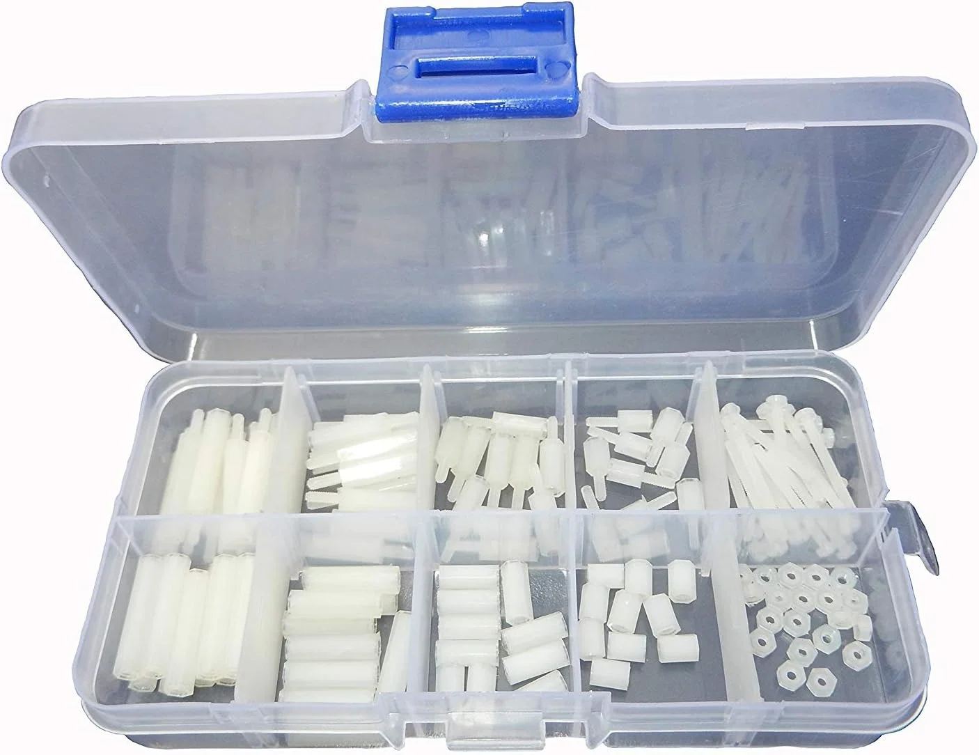 کیت 120 عددی جداکننده های نایلونی سفید M2، مهره های شش گوش، پیچ، لوازم جانبی پلاستیکی، مجموعه پیچ و مهره نایلونی همراه با جعبه کیت 120 عددی جداکننده های نایلونی سفید M2، مهره های شش گوش، پیچ، لوازم جانبی پلاستیکی، مجموعه پیچ و مهره نایلونی همراه با جعبه
