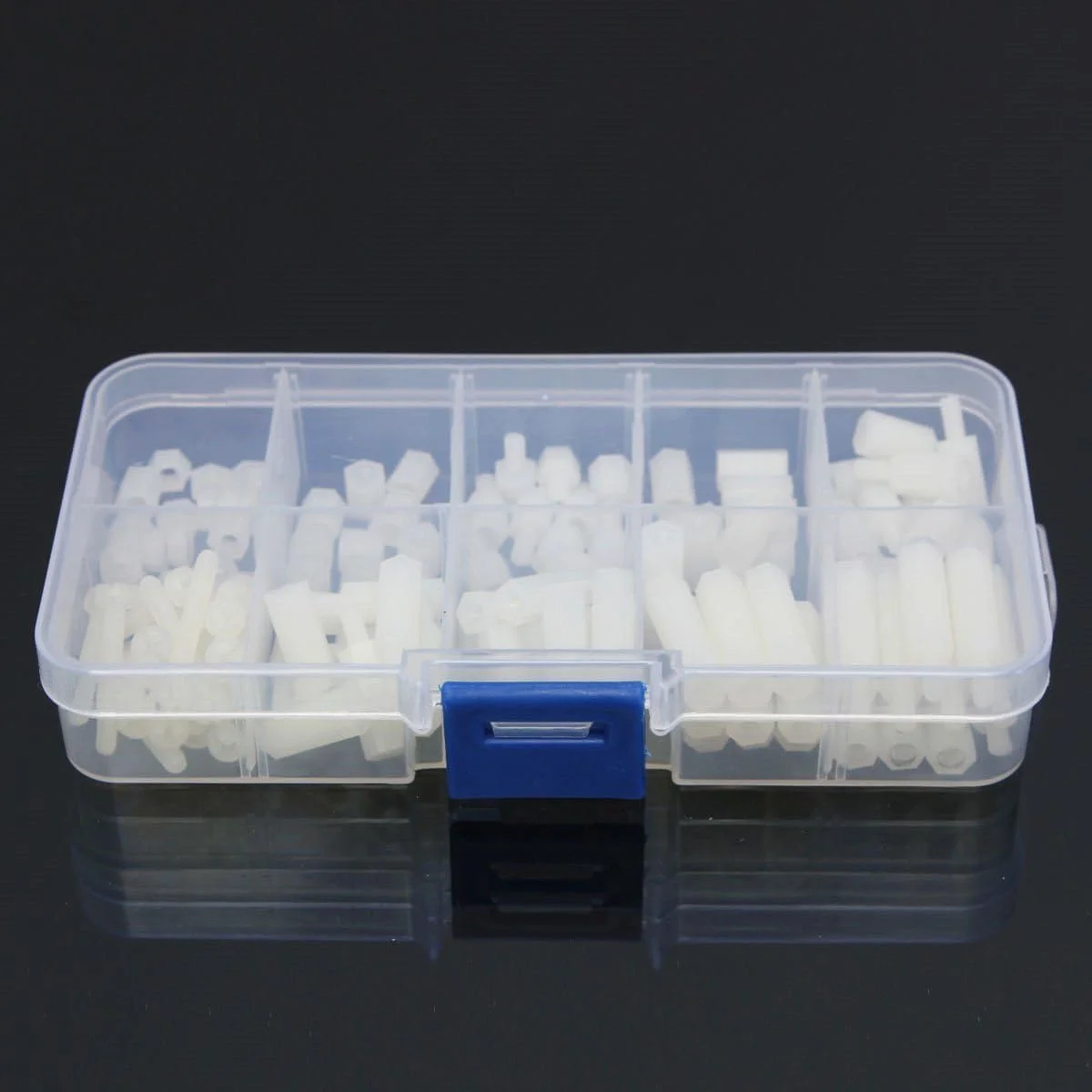 کیت 120 عددی جداکننده های نایلونی سفید M2، مهره های شش گوش، پیچ، لوازم جانبی پلاستیکی، مجموعه پیچ و مهره نایلونی همراه با جعبه کیت 120 عددی جداکننده های نایلونی سفید M2، مهره های شش گوش، پیچ، لوازم جانبی پلاستیکی، مجموعه پیچ و مهره نایلونی همراه با جعبه