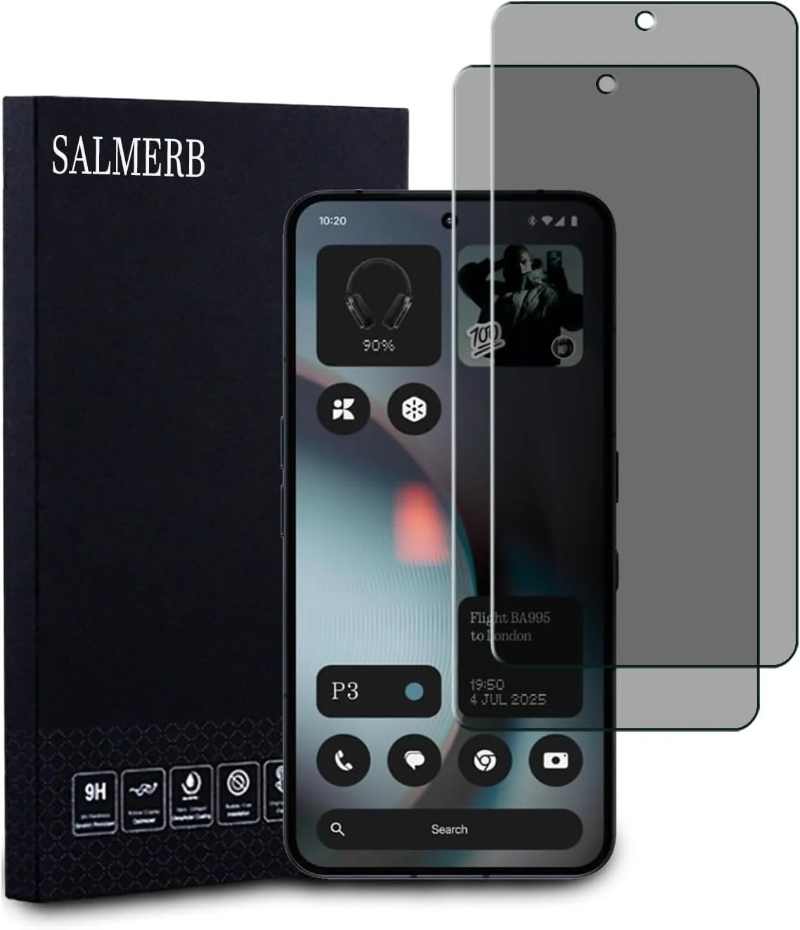 محافظ صفحه نمایش حریم خصوصی SALMERB بسته 2 عددی برای ناتینگ فون 3A/ناتینگ فون 3A Pro، ضد جاسوسی، ضد خش، محافظ صفحه شیشه ای ضد اثر انگشت، بدون حباب، فوق العاده شفاف 99.99%