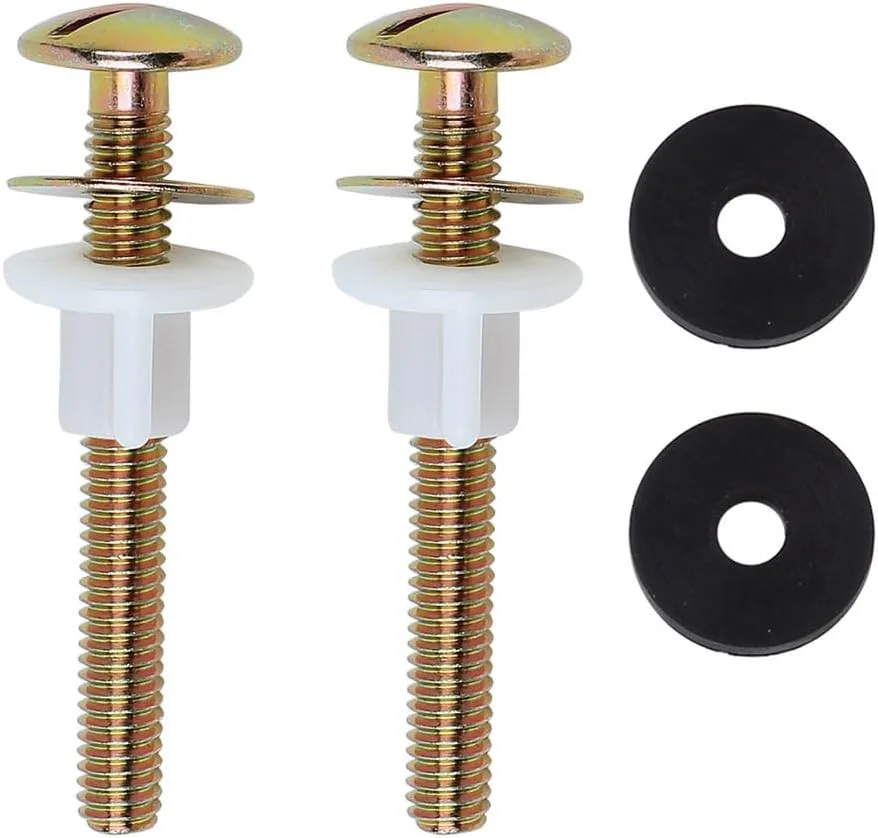 کیت جایگزینی پیچ های یونیورسال درب توالت، 2 عدد پیچ فولادی با واشرهای فلزی و مهره های پلاستیکی کیت جایگزینی پیچ های یونیورسال درب توالت، 2 عدد پیچ فولادی با واشرهای فلزی و مهره های پلاستیکی