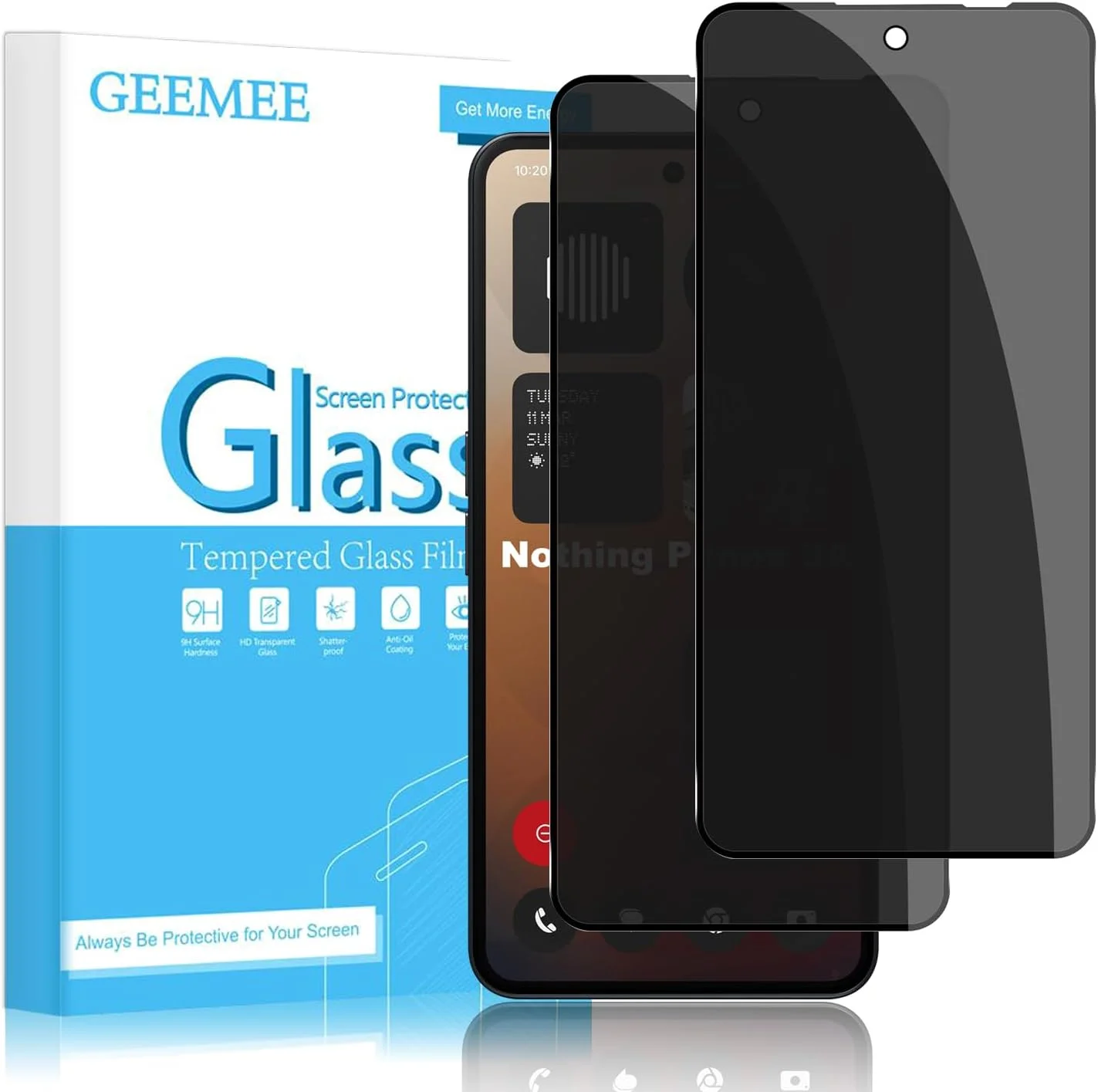 محافظ صفحه نمایش شیشه ای حرارت دیده GEEMEE برای Nothing Phone 3A/3A Pro، بسته 2 عددی، سختی 9H، بدون حباب، فیلم حریم خصوصی ضد جاسوسی، محافظ صفحه نمایش شیشه ای حرارت دیده حریم خصوصی