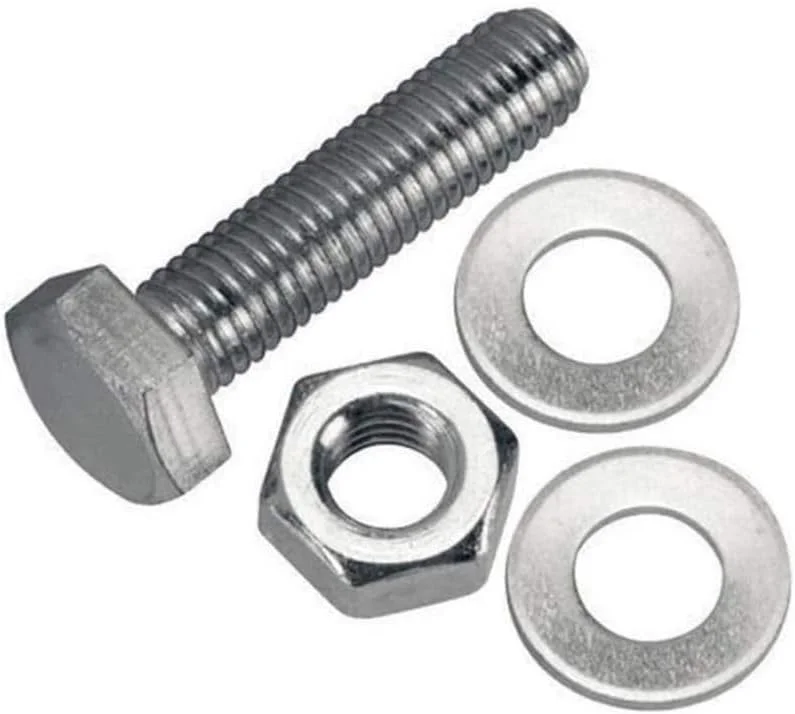 ست پیچ و مهره 12 عددی با سر شش گوش، واشر، رزوه کامل، روکش گالوانیزه و پرداخت ساده. (10، 25 میلی متر)