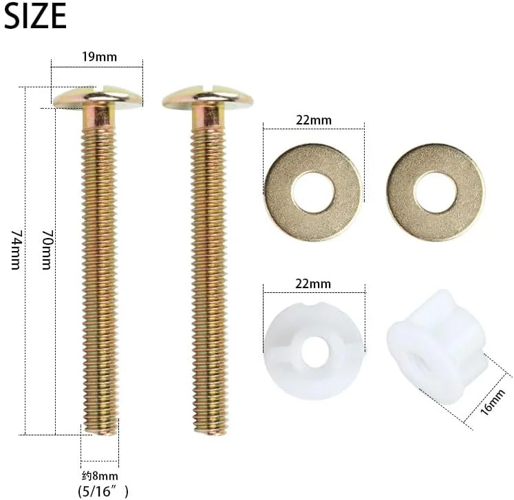 کیت جایگزینی پیچ های یونیورسال درب توالت، 2 عدد پیچ فولادی با واشرهای فلزی و مهره های پلاستیکی