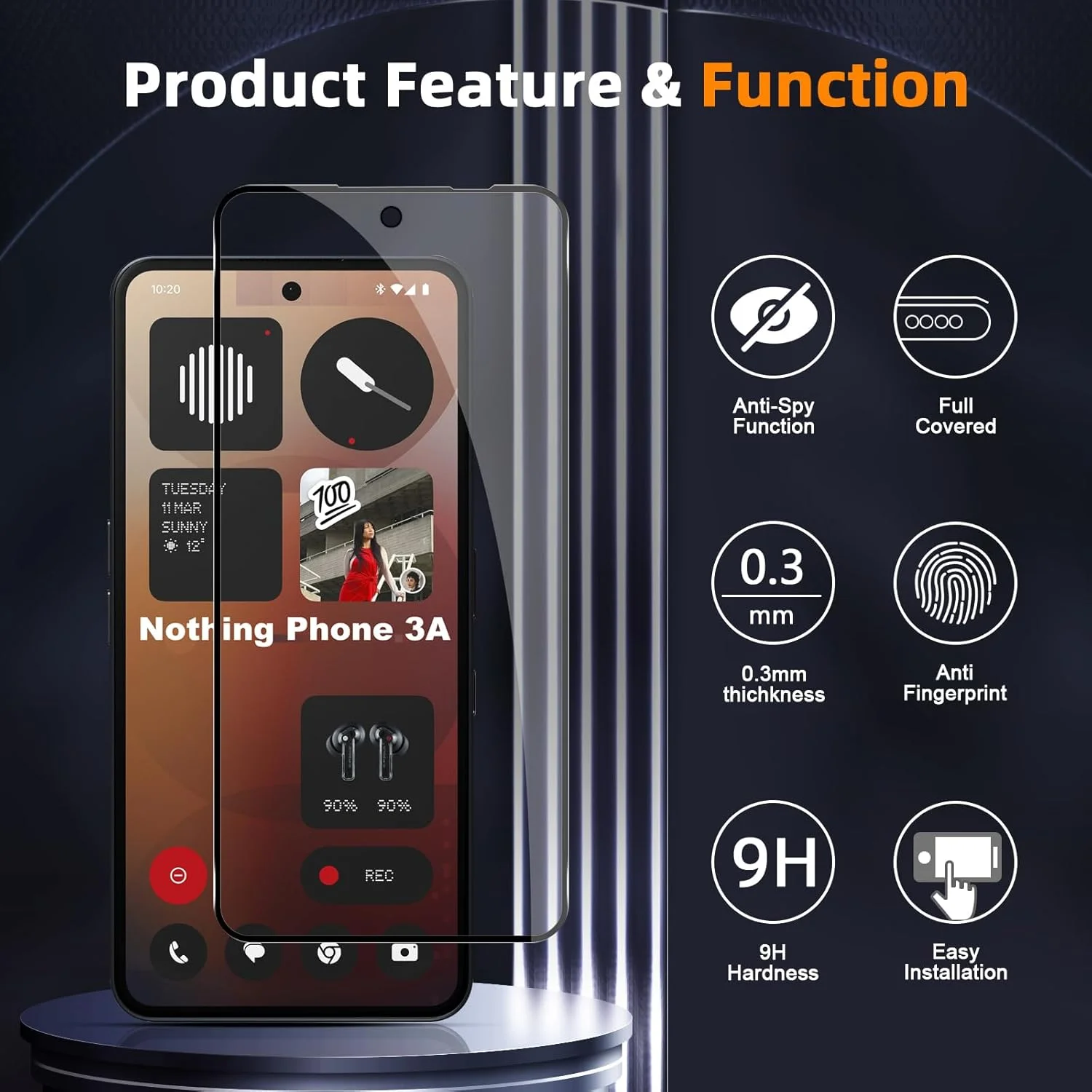 محافظ صفحه نمایش شیشه ای حرارت دیده GEEMEE برای Nothing Phone 3A/3A Pro، بسته 2 عددی، سختی 9H، بدون حباب، فیلم حریم خصوصی ضد جاسوسی، محافظ صفحه نمایش شیشه ای حرارت دیده حریم خصوصی