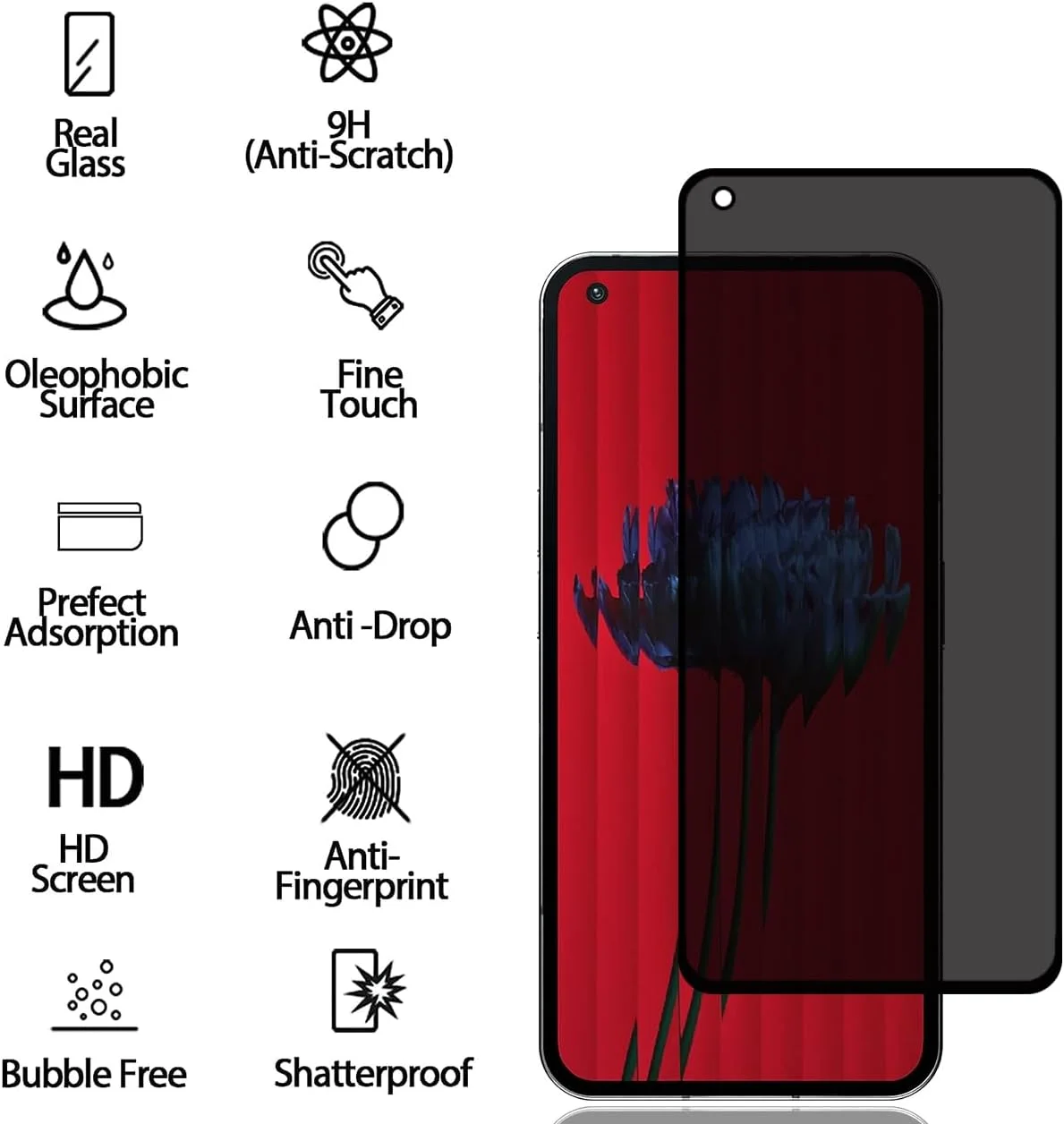 محافظ صفحه نمایش حریم خصوصی BCHKLAI برای Nothing Phone (1) [بسته 2 عددی]، فیلم شیشه ای حرارت دیده ضد جاسوسی، سختی 9H، ضد خش، نصب آسان، بدون حباب، محافظ صفحه نمایش ضد جاسوسی برای Nothing Phone 1