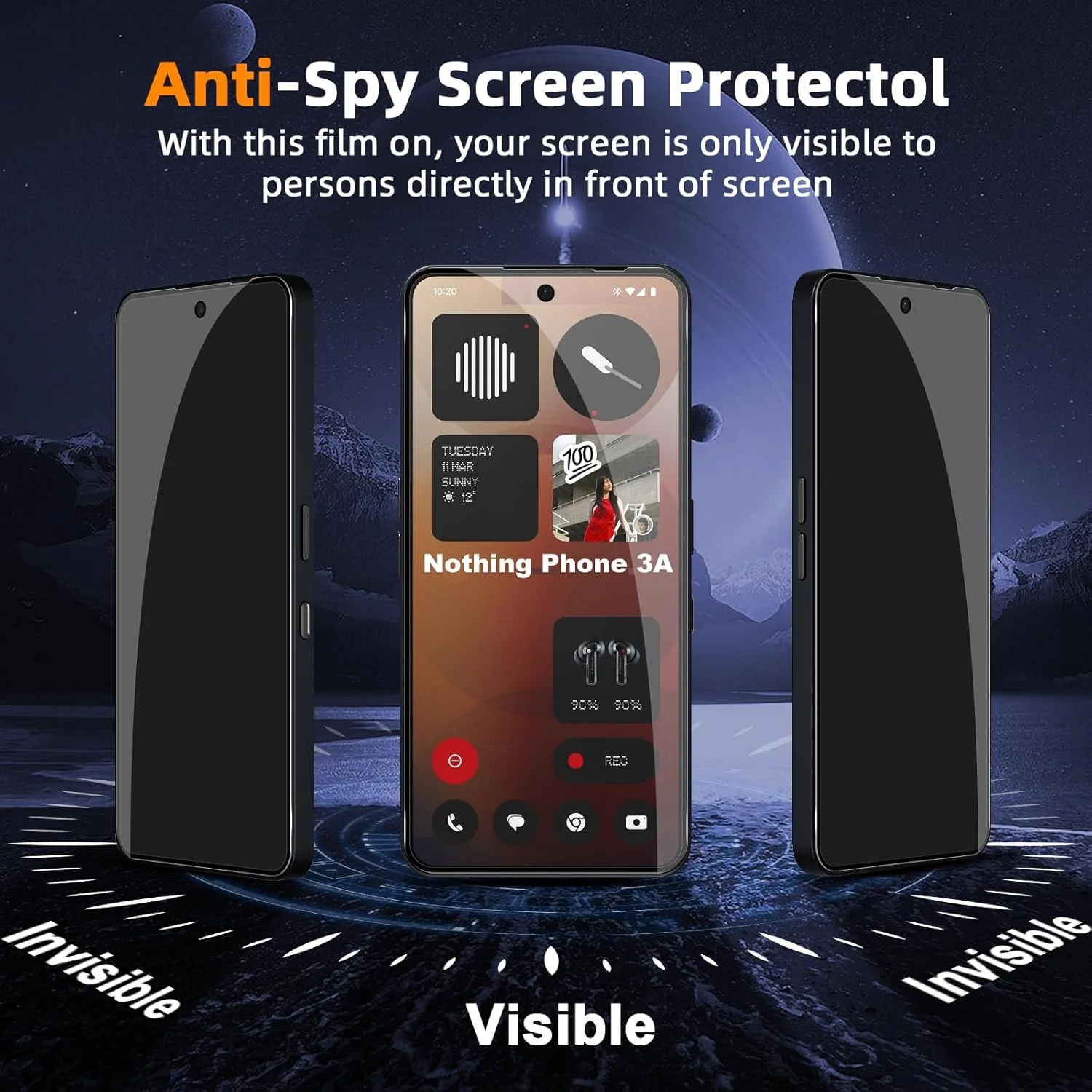 محافظ صفحه نمایش شیشه ای حرارت دیده GEEMEE برای Nothing Phone 3A/3A Pro، بسته 2 عددی، سختی 9H، بدون حباب، فیلم حریم خصوصی ضد جاسوسی، محافظ صفحه نمایش شیشه ای حرارت دیده حریم خصوصی