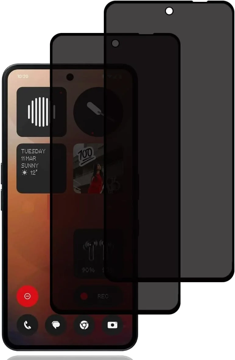 محافظ صفحه نمایش حریم خصوصی شیشه ای برای ناتینگ فون 3a/ناتینگ فون 3a پرو [2 عدد]، محافظ صفحه نمایش ضد جاسوسی، محافظ صفحه نمایش حریم خصوصی، سختی 9H، ضد خش، محافظ صفحه نمایش حریم خصوصی