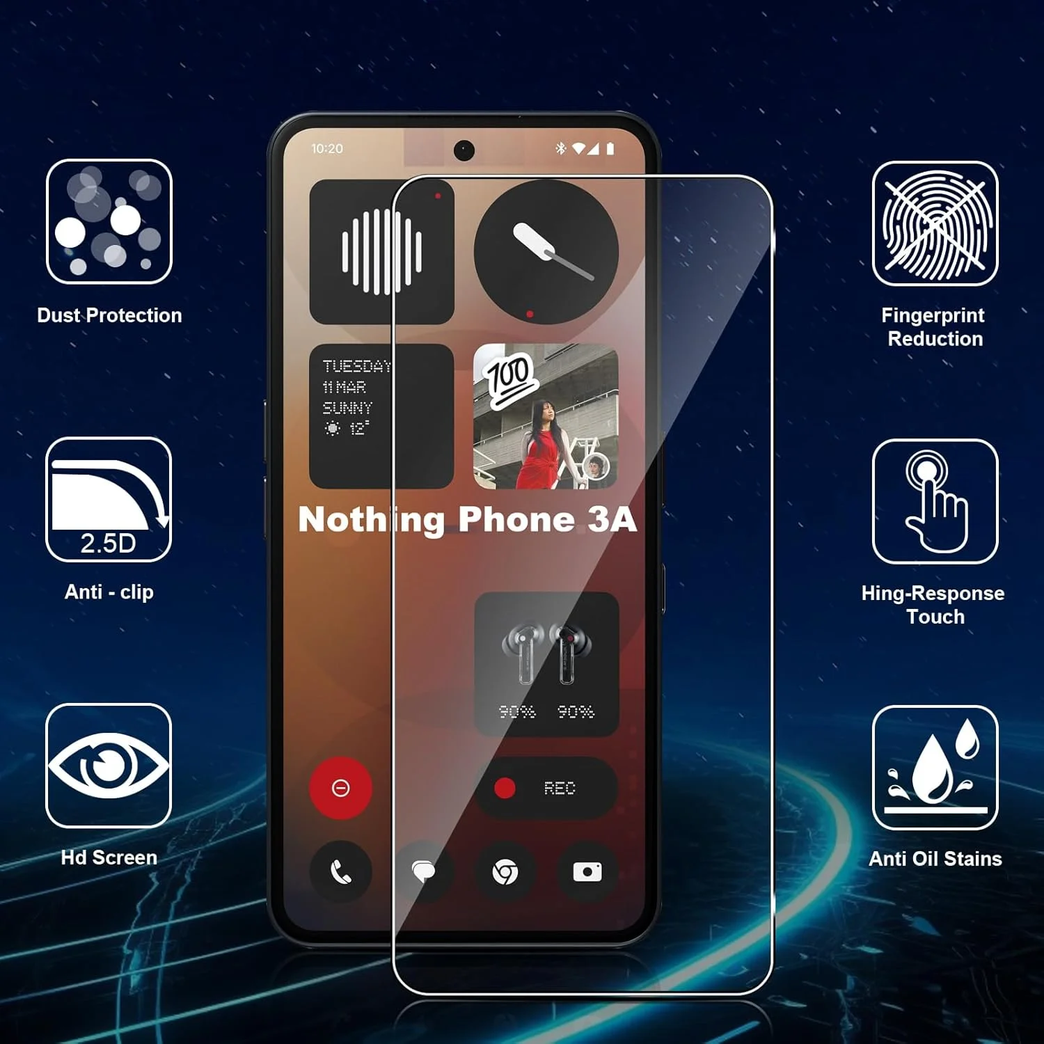 محافظ صفحه نمایش شیشه ای حرارت دیده دتری برای ناتینگ فون 3A/3A Pro، 2 عدد فیلم مقاوم، بدون حباب، وضوح فوق العاده HD سختی 9H ضد خش، محافظ صفحه نمایش 2.5D