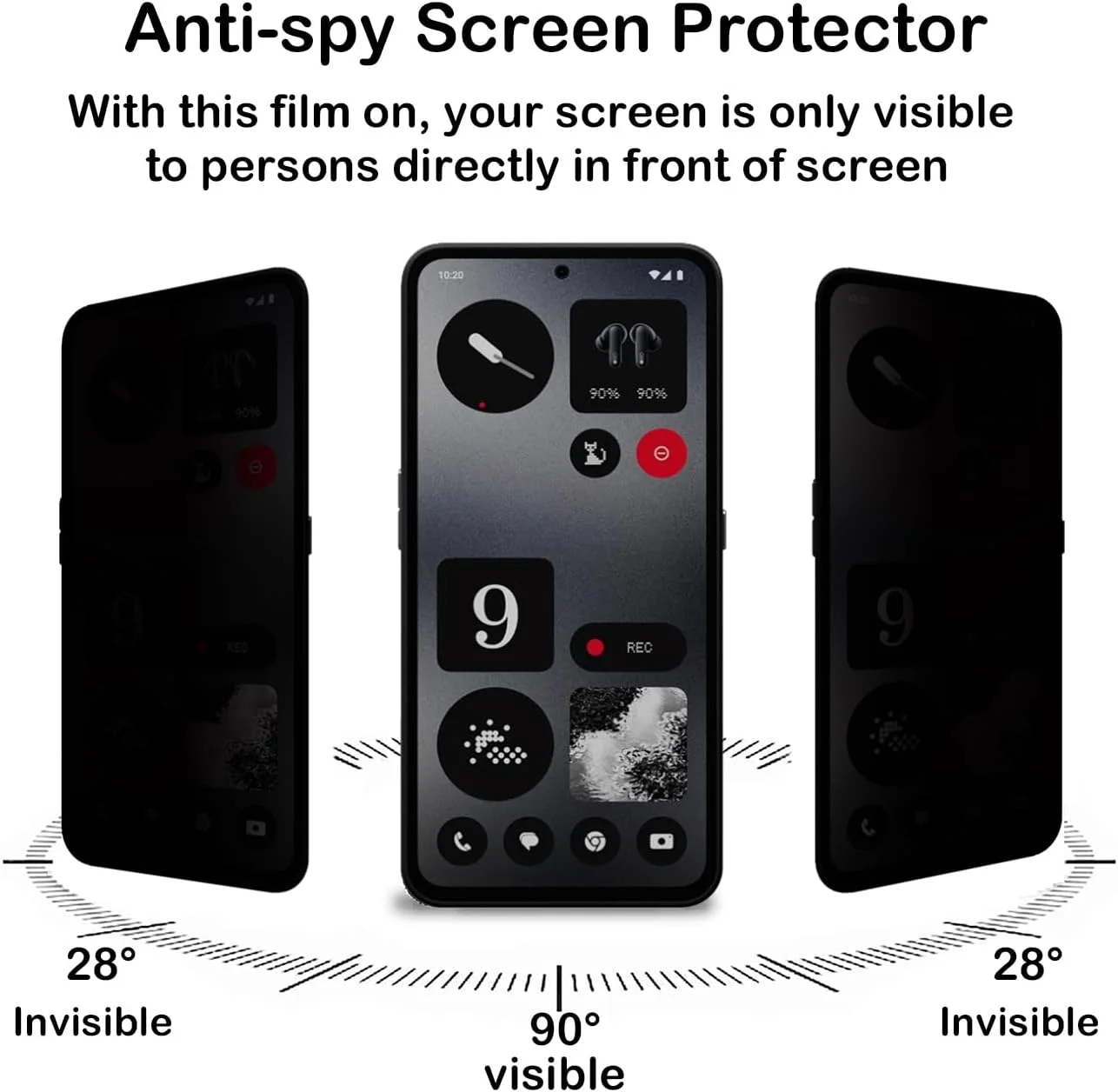 محافظ صفحه نمایش حریم خصوصی برای گوشی ناتینگ CMF Phone 1 [بسته 2 عددی]، فیلم شیشه ای حرارت دیده ضد جاسوسی، سختی 9H، ضد خش، ضد اثر انگشت، بدون حباب، محافظ صفحه نمایش ضد جاسوسی برای گوشی ناتینگ CMF Phone 1