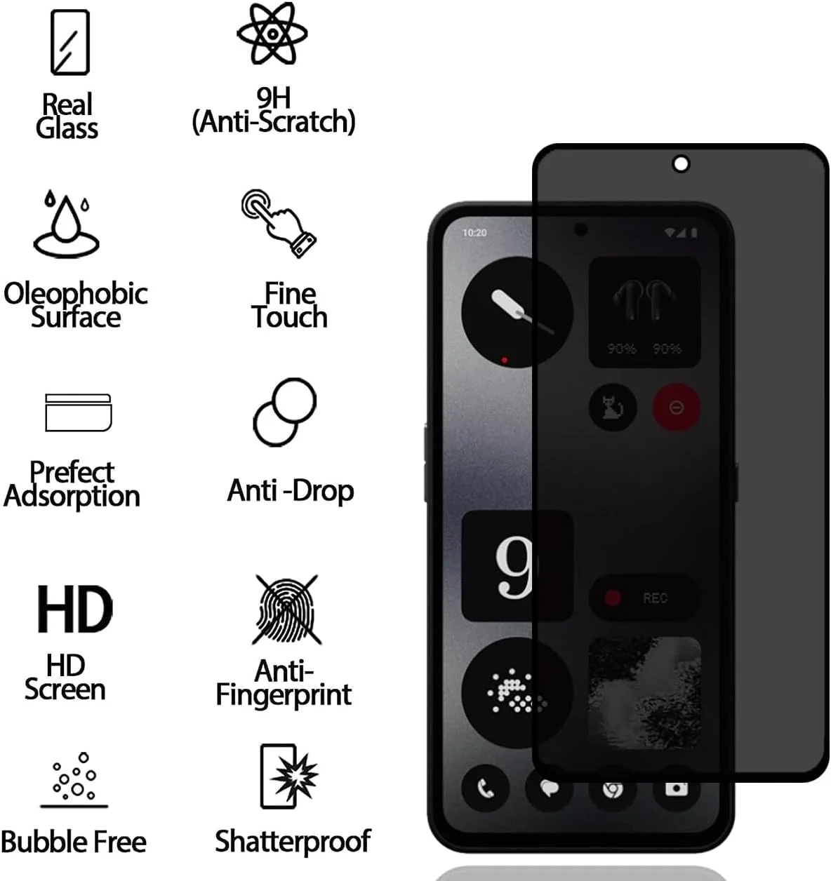 محافظ صفحه نمایش حریم خصوصی برای گوشی ناتینگ CMF Phone 1 [بسته 2 عددی]، فیلم شیشه ای حرارت دیده ضد جاسوسی، سختی 9H، ضد خش، ضد اثر انگشت، بدون حباب، محافظ صفحه نمایش ضد جاسوسی برای گوشی ناتینگ CMF Phone 1