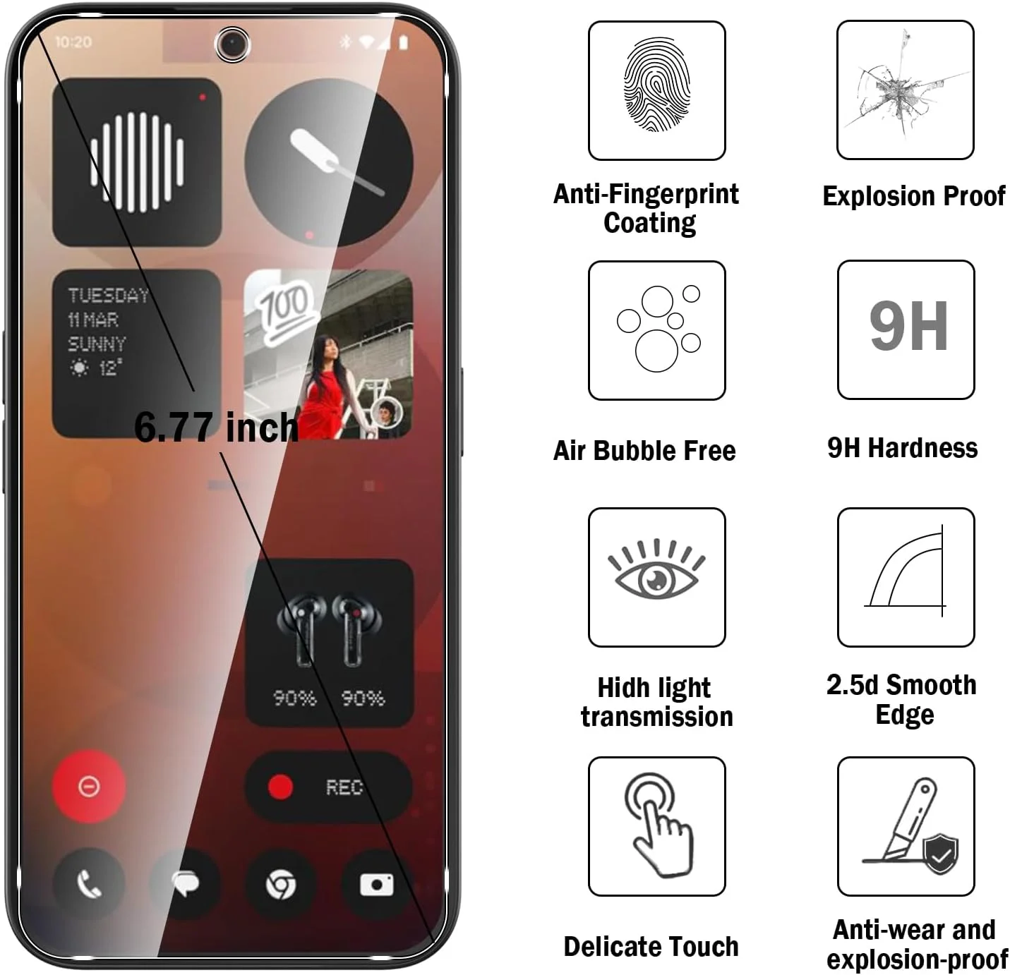 محافظ صفحه نمایش شیشه ای تمپرد [2 عدد] Natbok برای ناتینگ فون 3a، بدون حباب، ضد خش، شیشه شفاف HD، نصب آسان