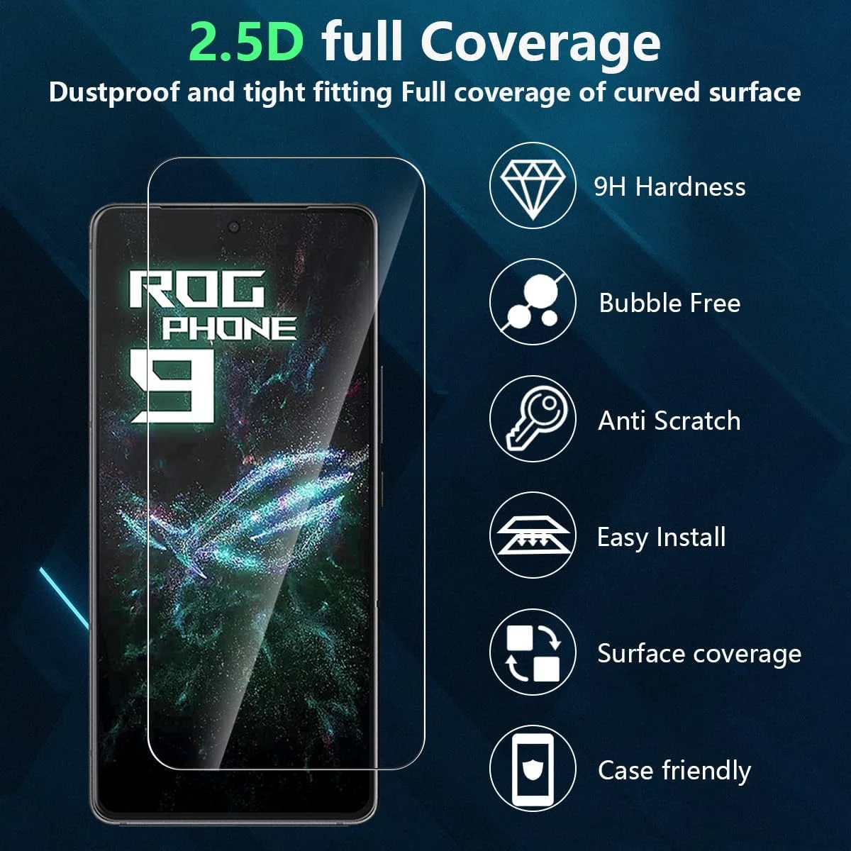 محافظ صفحه نمایش Yieehhow برای ASUS ROG Phone 9/ROG Phone 8، بسته 3 عددی شیشه حرارت دیده، سختی 9H، شفافیت 99.9٪، لمس حساس