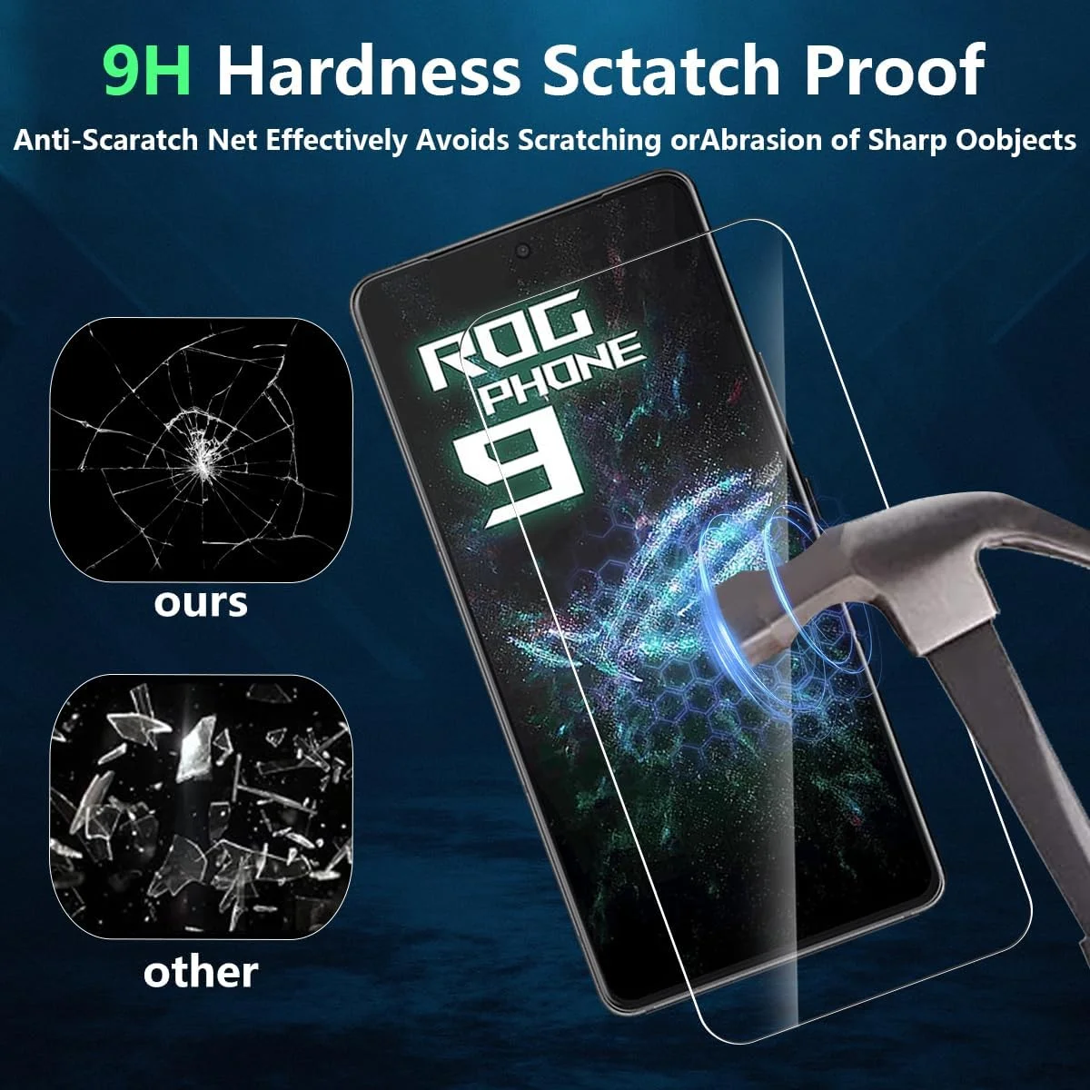 محافظ صفحه نمایش Yieehhow برای ASUS ROG Phone 9/ROG Phone 8، بسته 3 عددی شیشه حرارت دیده، سختی 9H، شفافیت 99.9٪، لمس حساس