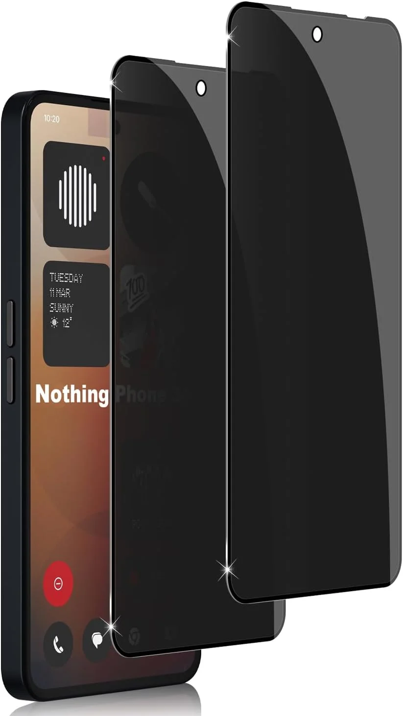محافظ صفحه نمایش حریم خصوصی Holilo برای Nothing Phone 3A، شیشه حرارت دیده، بسته 2 عددی محافظ صفحه نمایش ضد جاسوسی لبه مشکی
