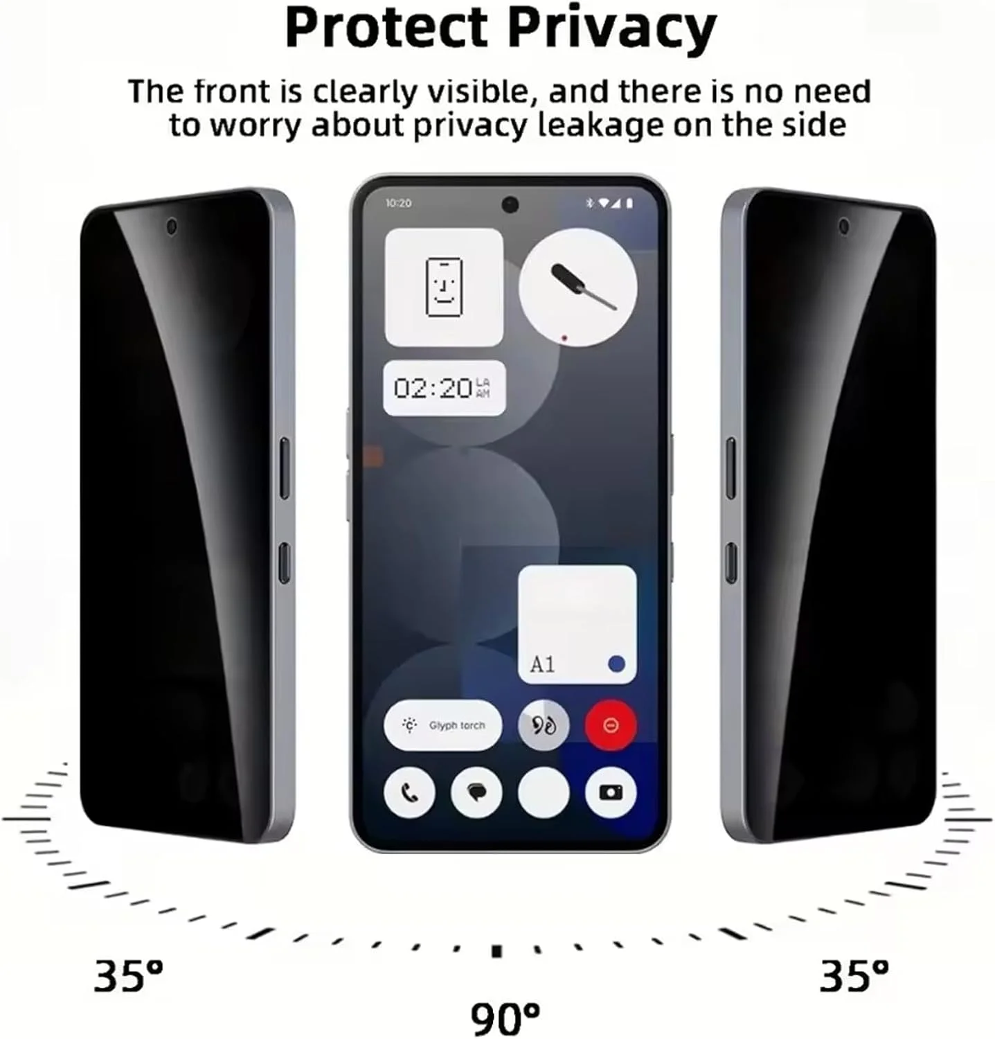 محافظ صفحه نمایش حریم خصوصی توجیبی (2 عددی) سازگار با ناتینگ فون 3a پرو، فیلم شیشه ای حرارت دیده، پوشش کامل، محافظ برچسب ضد جاسوسی، سازگار با قاب