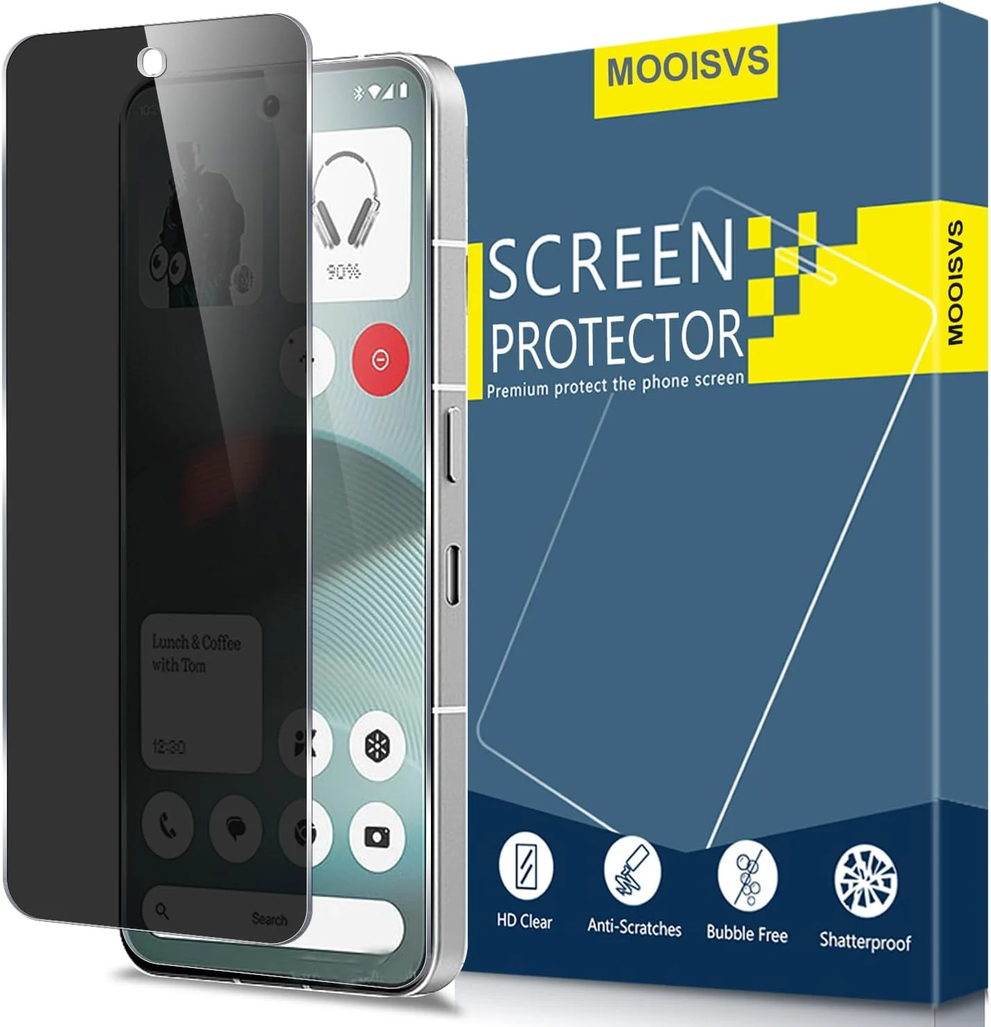 محافظ صفحه نمایش حریم خصوصی شیشه ای تمپرد MOOISVS [بسته 2 عددی] برای Nothing Phone 3، ضد جاسوسی، سختی 9H، ضد خش، بدون حباب