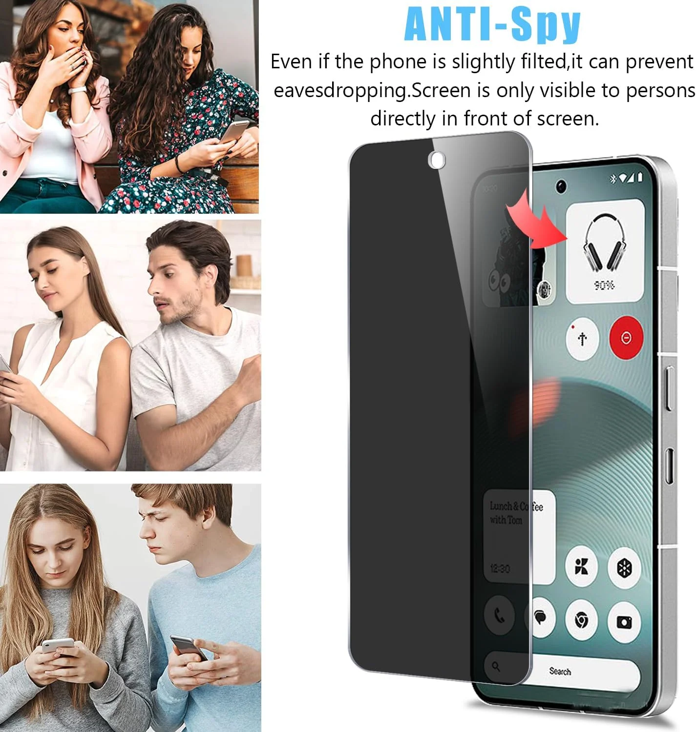 محافظ صفحه نمایش حریم خصوصی شیشه ای تمپرد MOOISVS [بسته 2 عددی] برای Nothing Phone 3، ضد جاسوسی، سختی 9H، ضد خش، بدون حباب