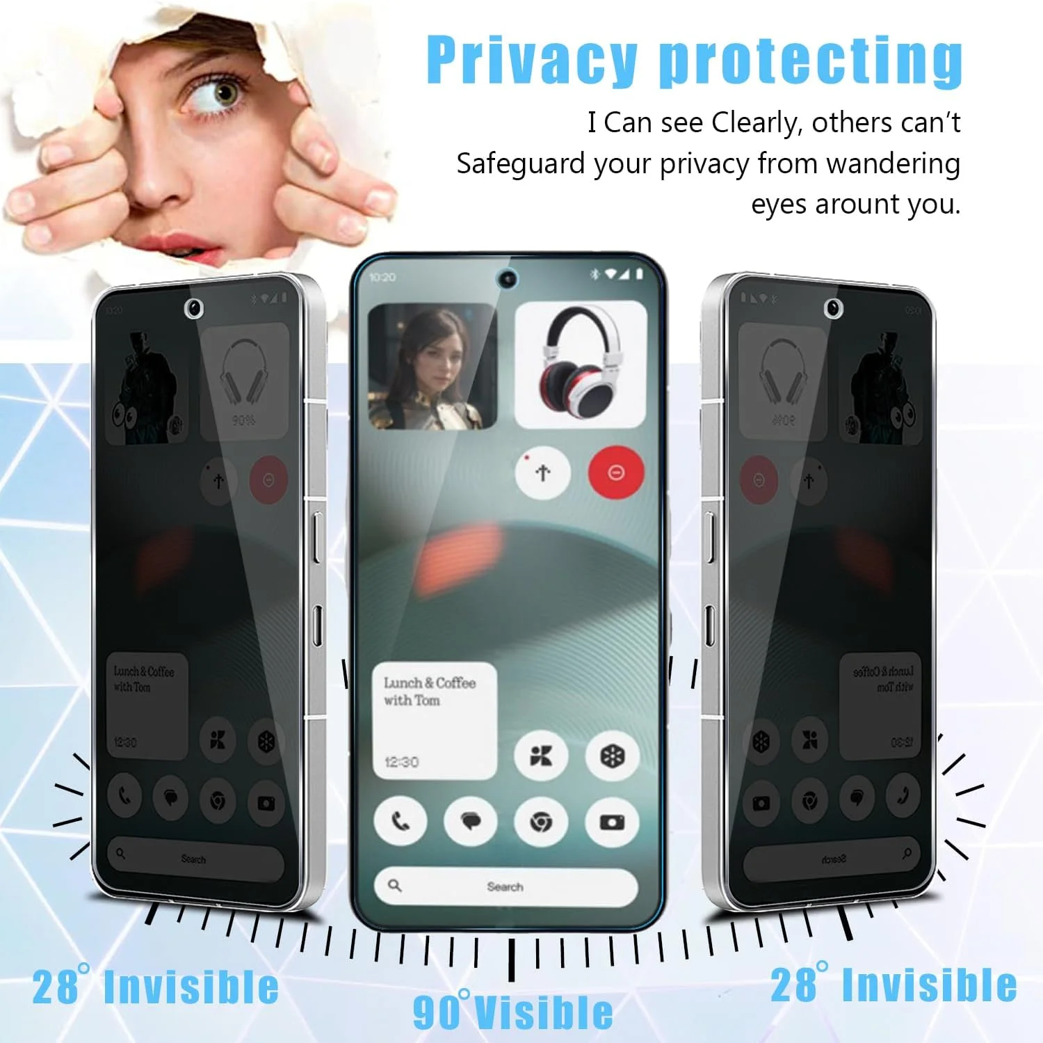 محافظ صفحه نمایش حریم خصوصی شیشه ای تمپرد MOOISVS [بسته 2 عددی] برای Nothing Phone 3، ضد جاسوسی، سختی 9H، ضد خش، بدون حباب