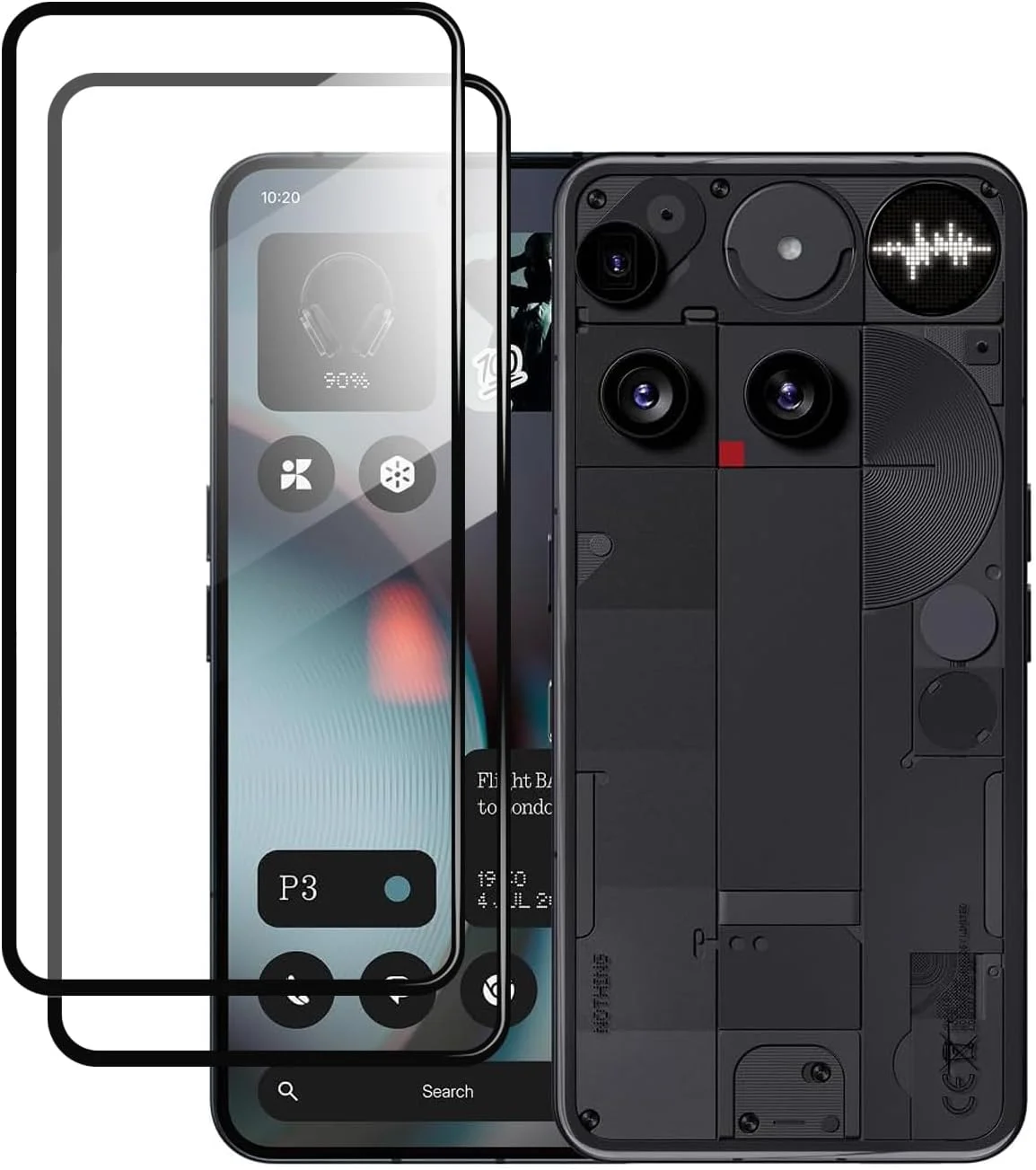 محافظ صفحه نمایش FJIASTB برای گوشی موبایل ناتینگ فون (3)، پوشش کامل لبه مشکی، فیلم شیشه ای حرارت دیده نصب آسان، بدون حباب، سازگار با قاب، ضد خش 9H، بسته 2 عددی