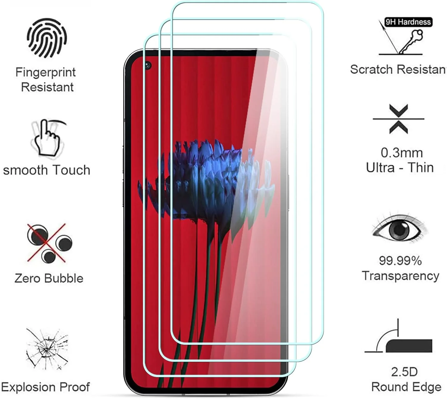 محافظ صفحه نمایش AYSOW برای ناتینگ فون 1، شیشه پریمیوم 0.3 میلی‌متری، سختی 9H، فیلم 2.5D، ضد خش، بدون حباب، محافظ صفحه نمایش شیشه‌ای برای ناتینگ فون 1 [بسته 3 عددی]