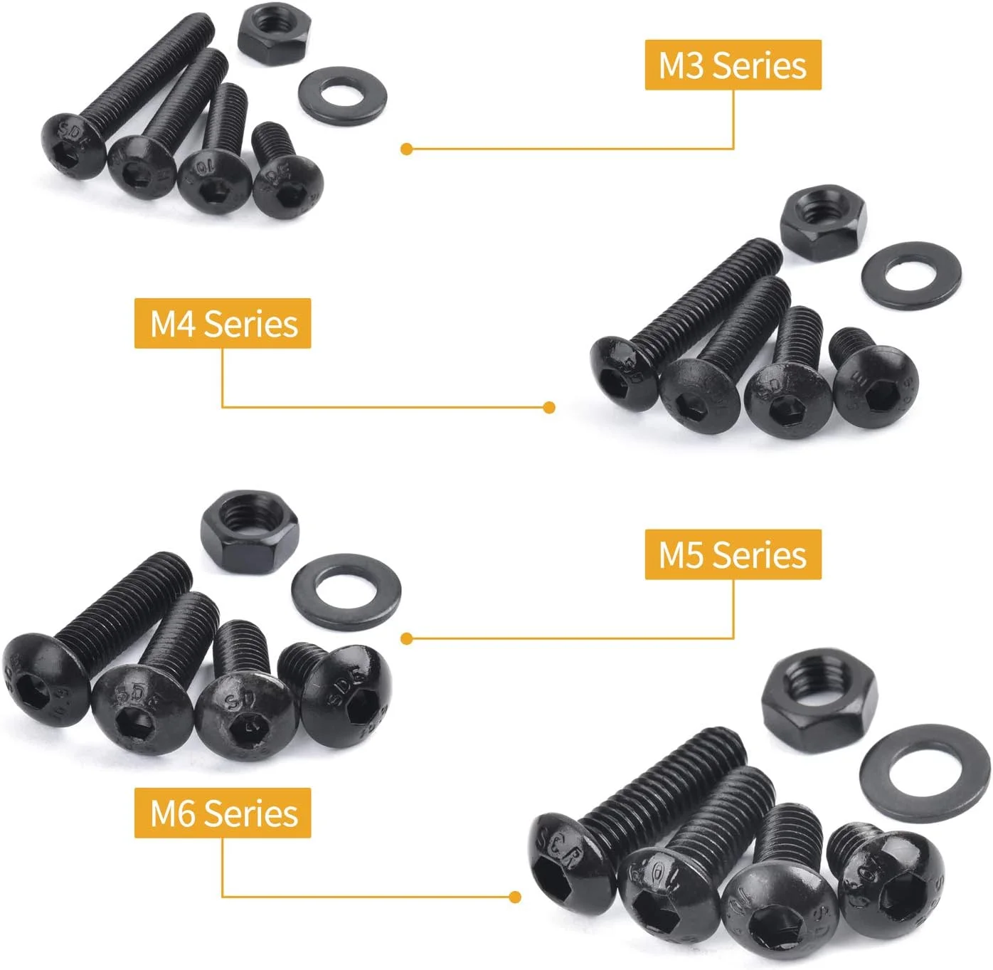 مجموعه 600 عددی پیچ های فولادی کربنی VIGRUE شامل پیچ های M3 M4 M5 M6 با سر گرد و سوکت شش گوش به همراه مهره، واشر و آچار آلن در جعبه دسته بندی شده مجموعه 600 عددی پیچ های فولادی کربنی VIGRUE شامل پیچ های M3 M4 M5 M6 با سر گرد و سوکت شش گوش به همراه مهره، واشر و آچار آلن در جعبه دسته بندی شده