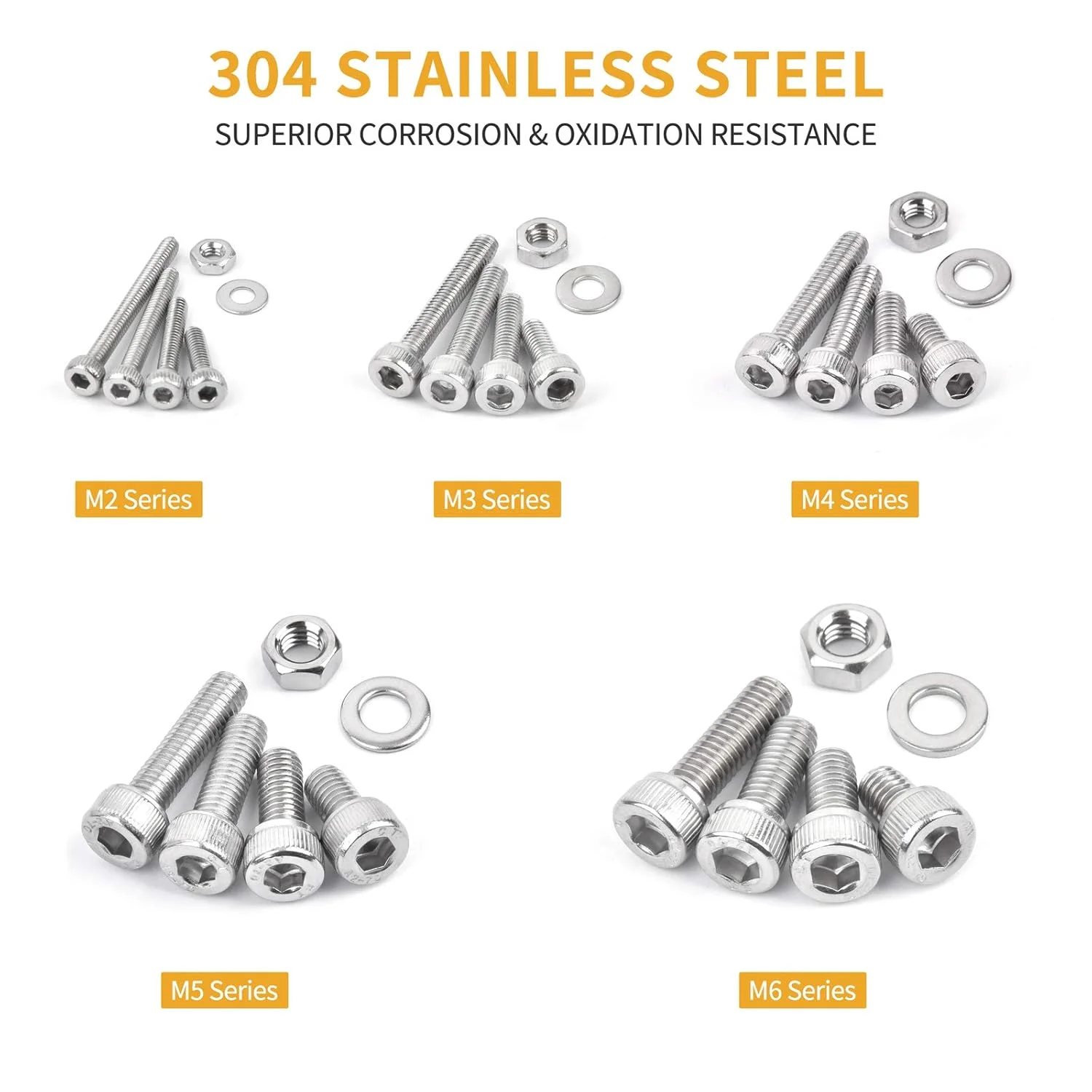 مجموعه 650 عددی پیچ آلن ویگرو M2 M3 M4 M5 M6 از جنس استیل ضد زنگ 304، پیچ های استوانه ای تمام رزوه با مهره و واشر در جعبه تقسیم مجموعه 650 عددی پیچ آلن ویگرو M2 M3 M4 M5 M6 از جنس استیل ضد زنگ 304، پیچ های استوانه ای تمام رزوه با مهره و واشر در جعبه تقسیم